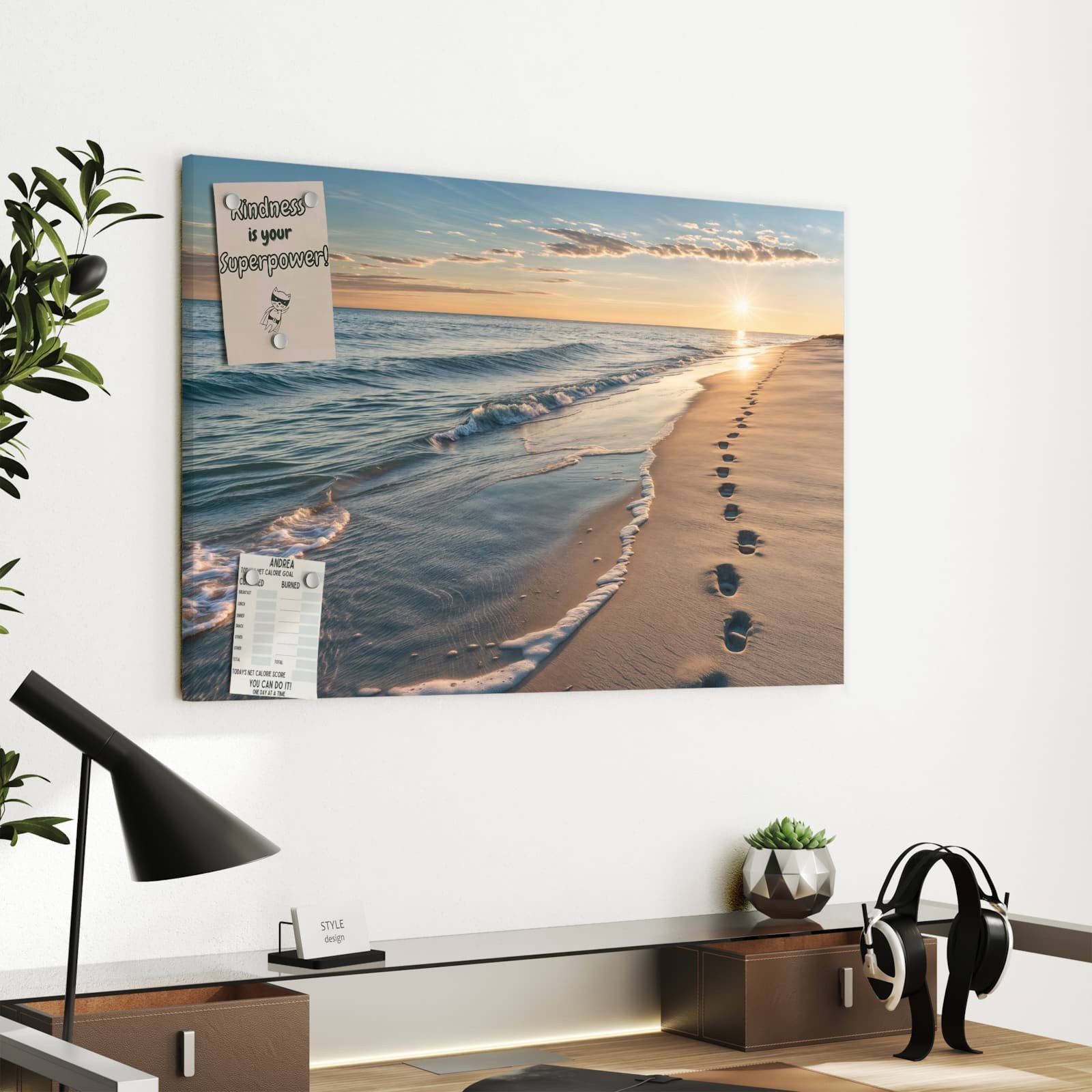 Primedeco Magnettafel Spuren im Sand – Magnetwand & Memoboard aus Metall, (Komplett-Set, 1-tlg., Inklusive 4 Magnete und 2 Boardmarker (weiß & schwarz), magneti – Bild 4 von 5