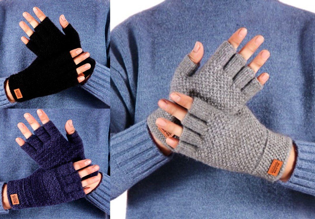 Lycille Strickhandschuhe elegante und weiche Handstulpen für Männer aus Acrylgarn Einheitsgröße (Set) atmungsaktiv, fingerlos, wärmend navyblau