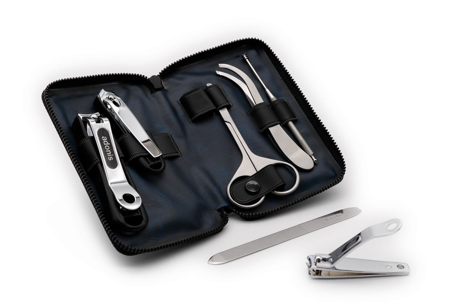 Seki EDGE Maniküre-Pediküre-Set G-3022, Made in Japan, 81mm, 7-teiliges Herren-Nagelpflegeset mit Leder-Etui und Edelstahl