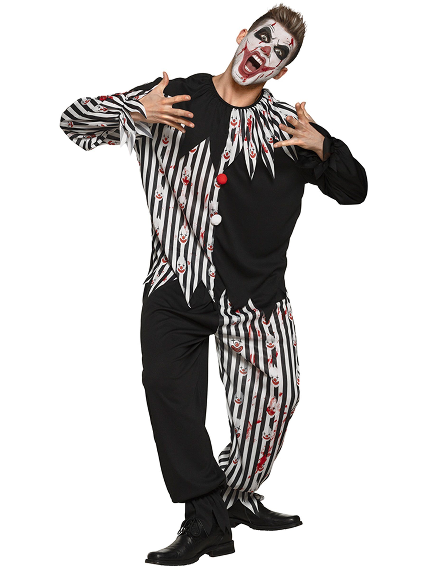 Boland Clown-Kostüm Blutiges Clown-Kostüm für Herren Halloween-Kostüm schwarz-weiss