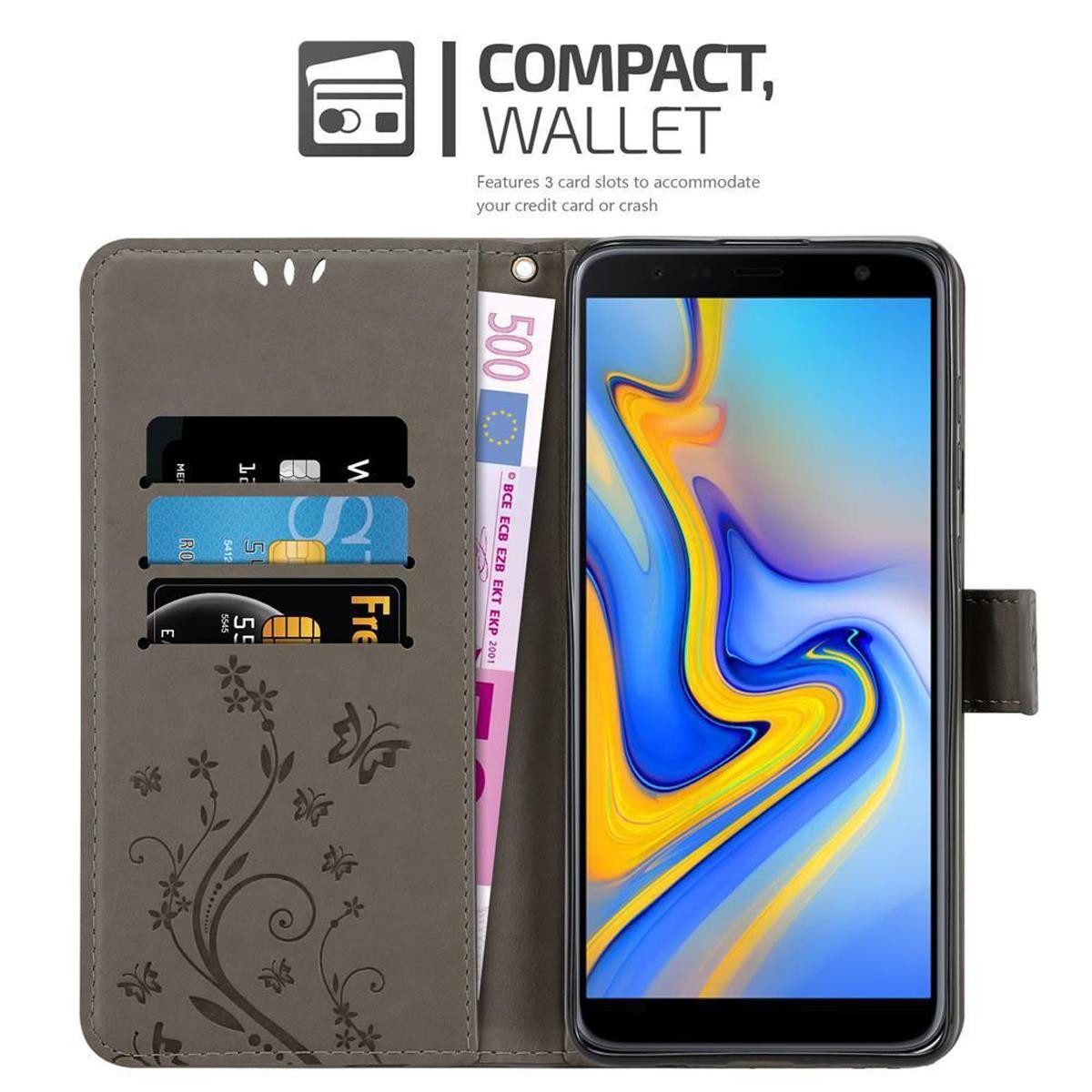 Cadorabo Handyhülle für Samsung Galaxy J6 PLUS Hülle Samsung Galaxy J6 PLUS, Hülle Schutzhülle Blumen Flower mit Standfunktion Kartenfach Magnet