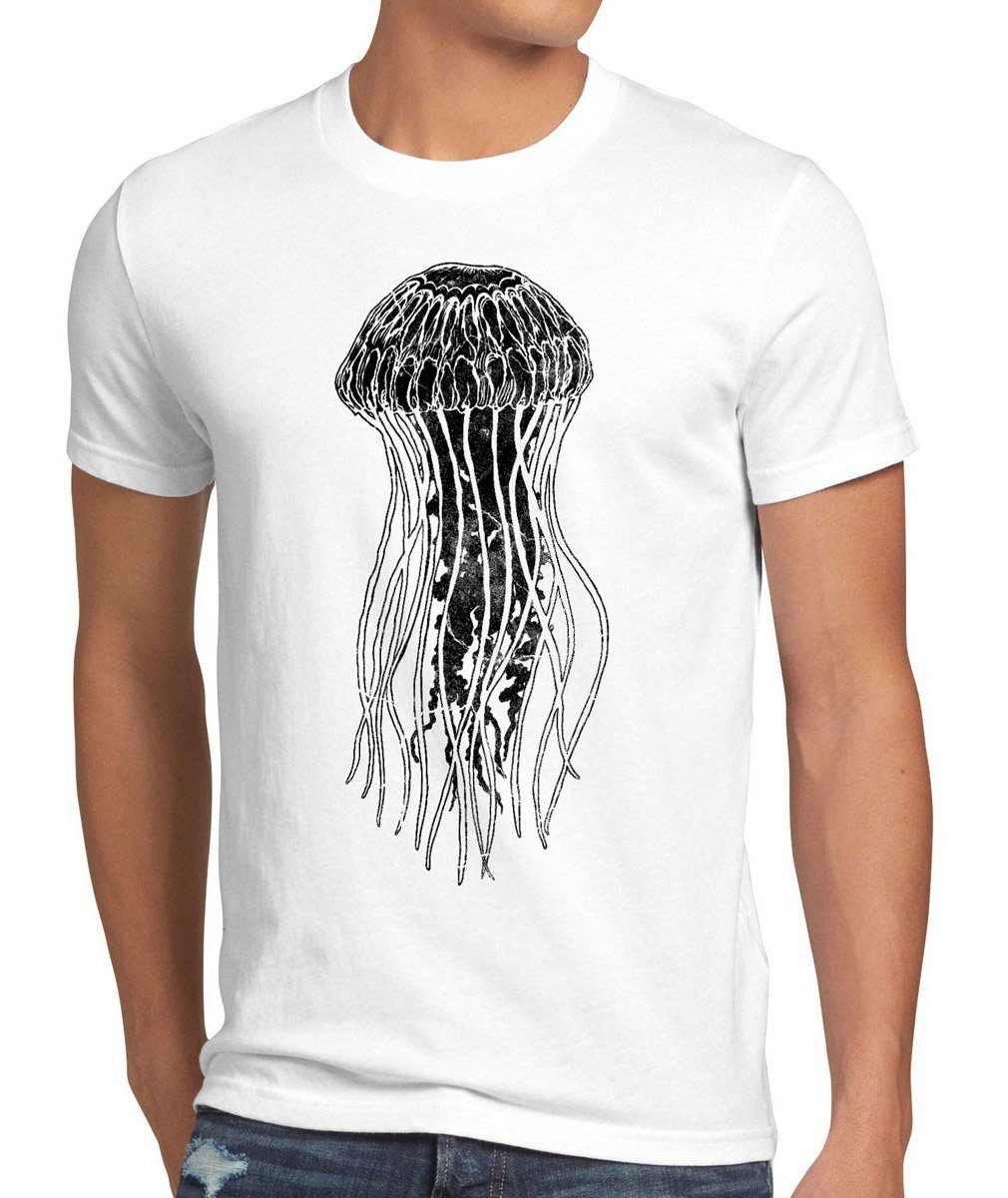 style3 Print-Shirt Herren T-Shirt Leonard Jellyfish Qualle big bang Meer Sheldon Theory tbbt Cooper weiß