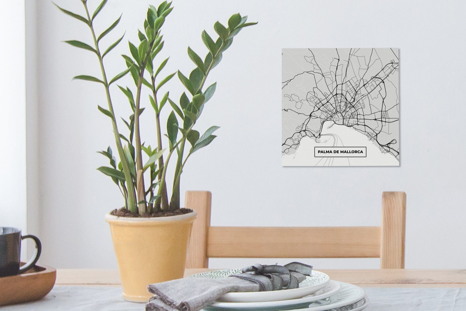 (1 Bilder Karte, OneMillionCanvasses® Schwarz - weiß - Wohnzimmer St), und Stadtplan Mallorca Leinwandbild Leinwand - für Schlafzimmer