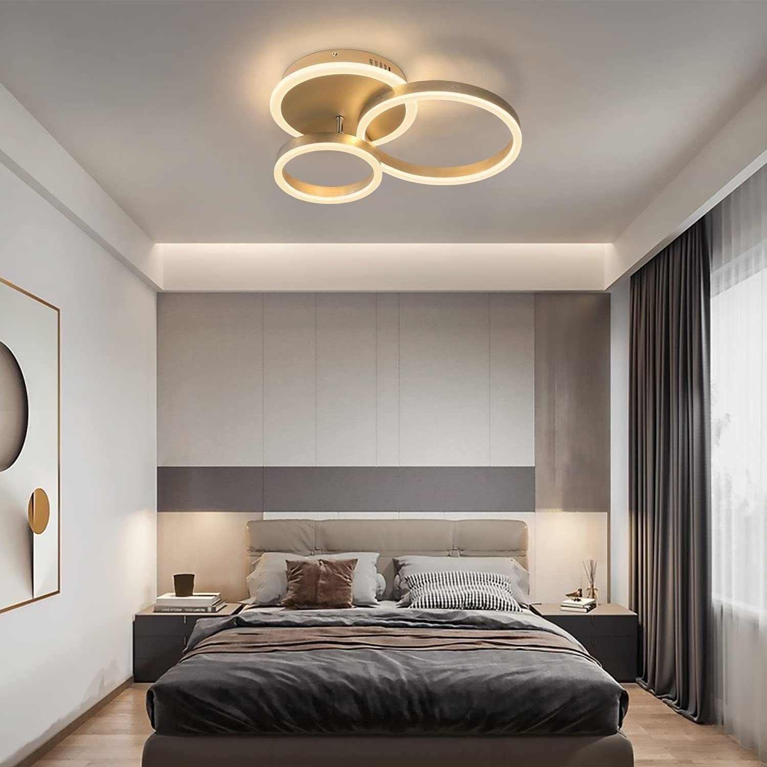 LED LED Schlafzimmer 3 Dimmbar Büro 46W integriert, fest Fernbedienung Esszimmer Warmweiß, Farbwechsellampe, Deckenleuchte mit Kaltweiß, Nettlife Neutralweiß, Küche Wohnzimmer Wohnzimmer Ringen