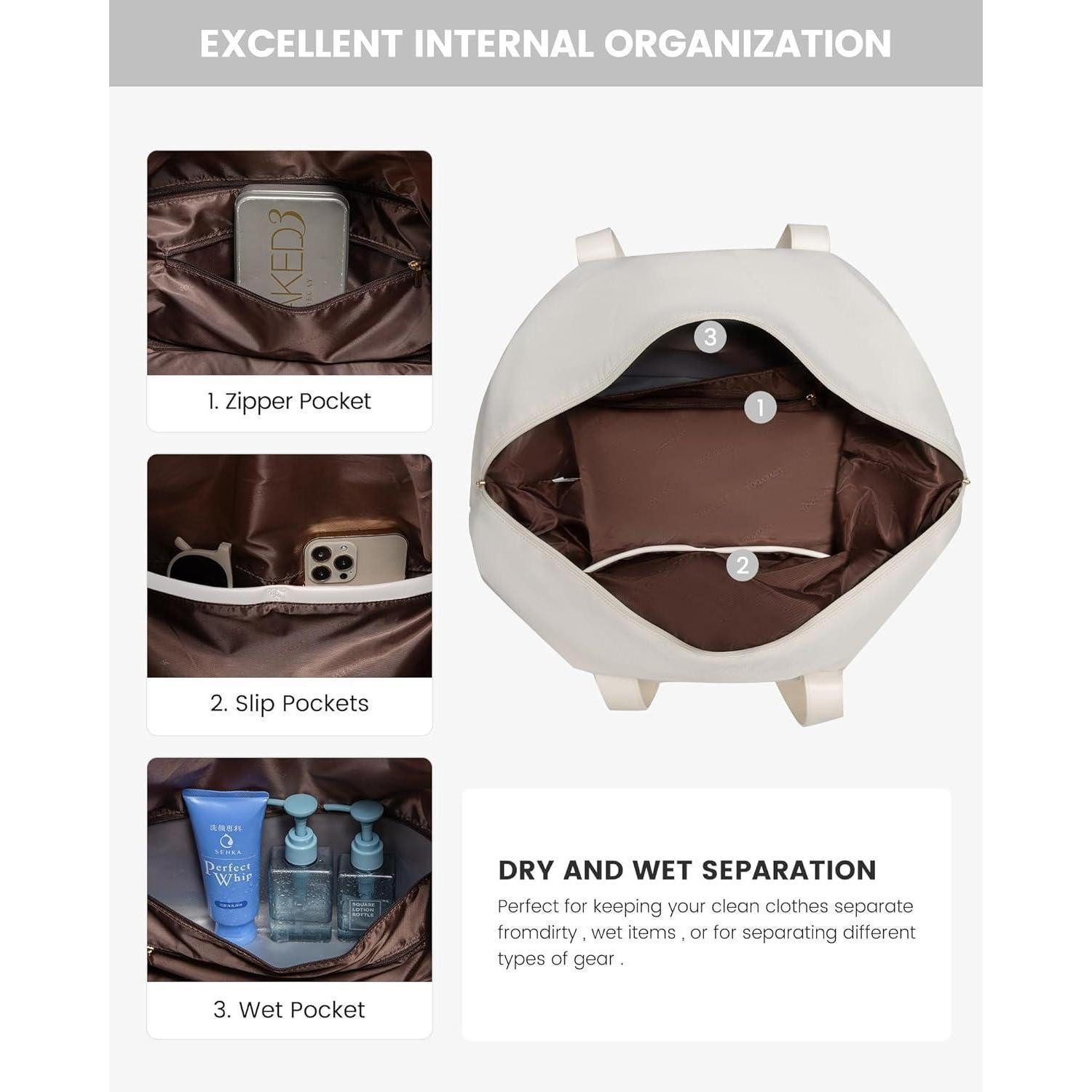 LuxusKollektion Weekender Weekender Reisetasche Damen Handgepäck Sporttasche Beige 45x36x20cm