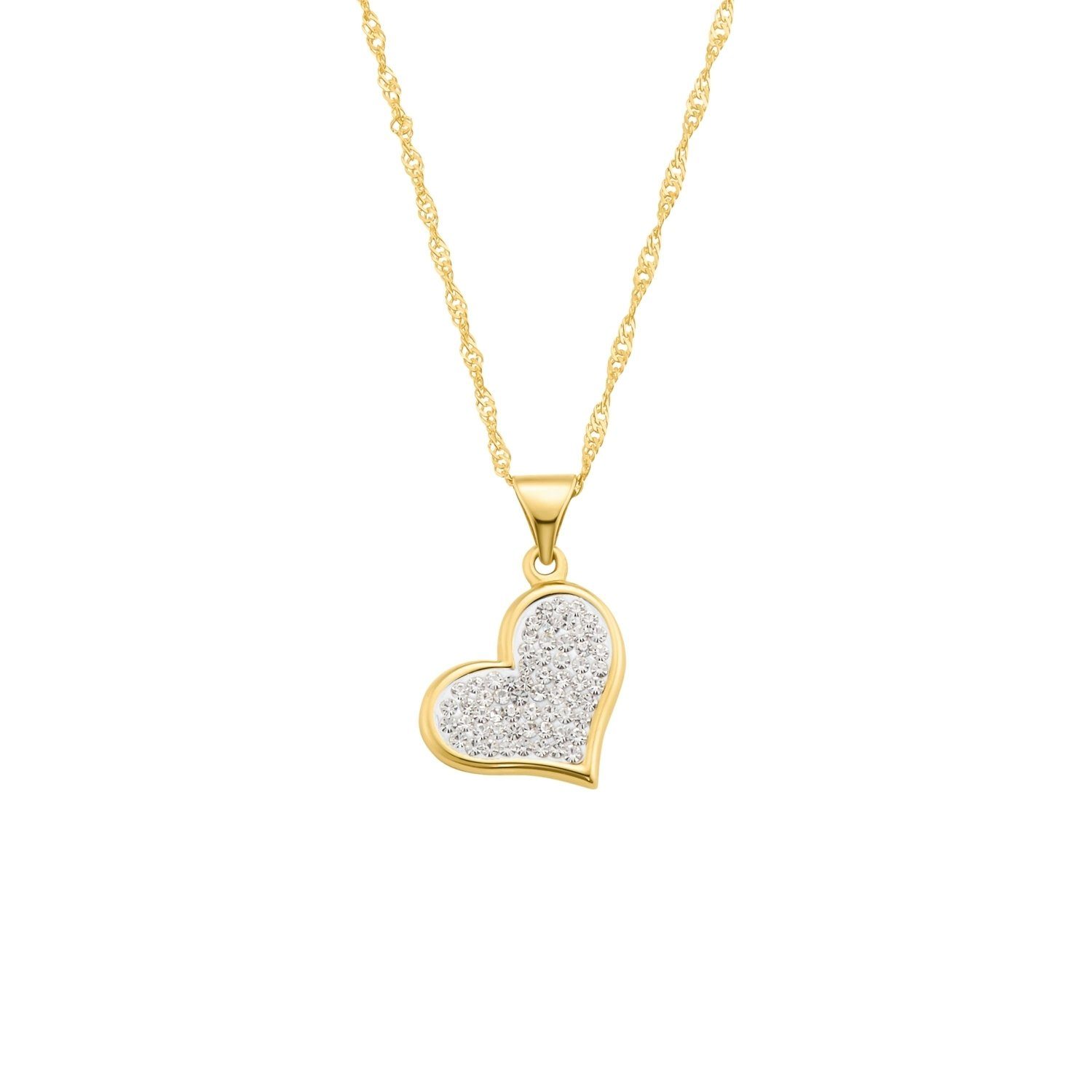 Amor Kette mit Anhänger für Damen, Gold 375, Kristall, Herz (2-tlg., Kette mit Anhänger)