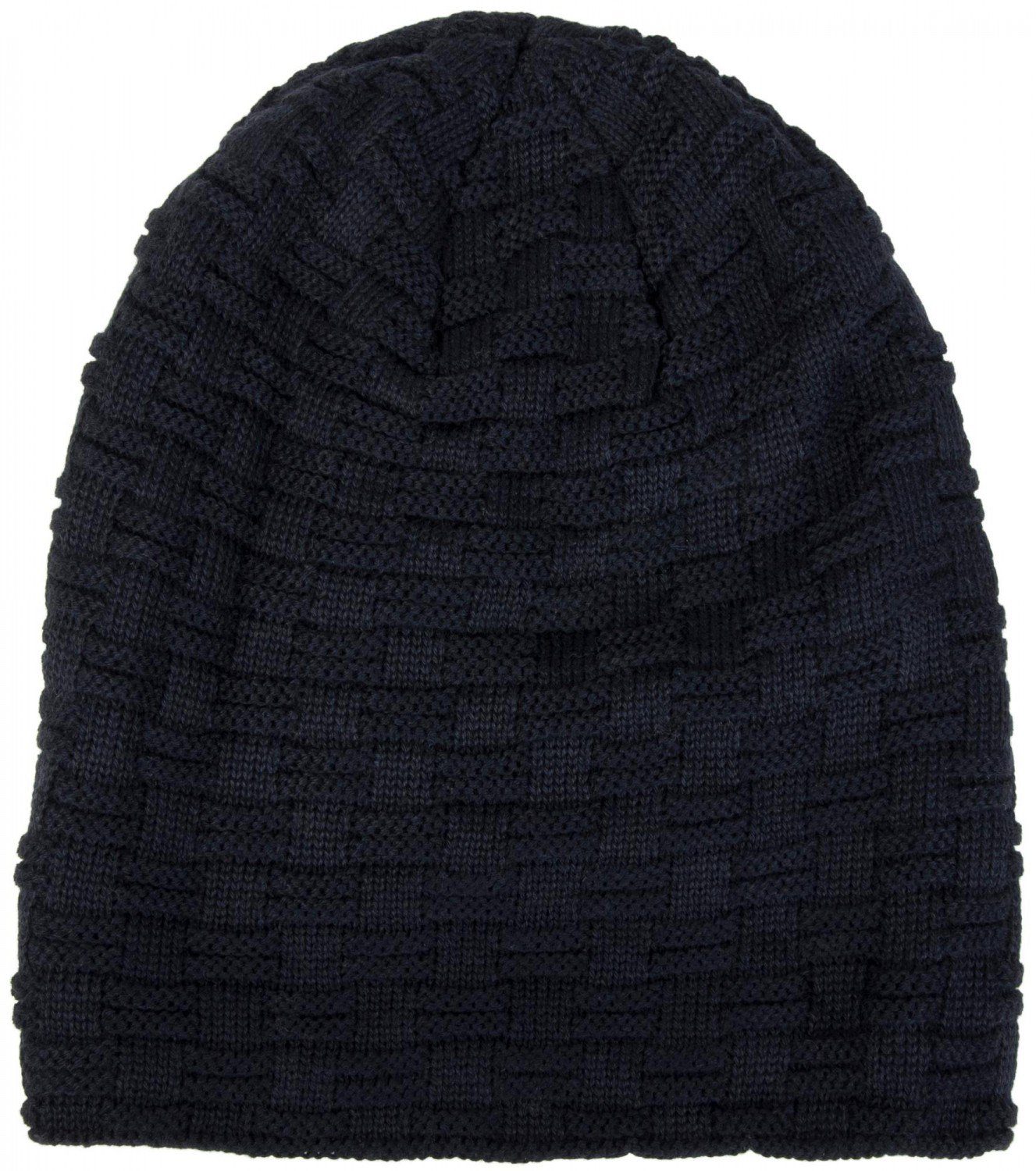 (1-St) Muster Feinstrick Midnight-Blue Teddyfleece styleBREAKER Flecht Beanie mit Strickmütze und