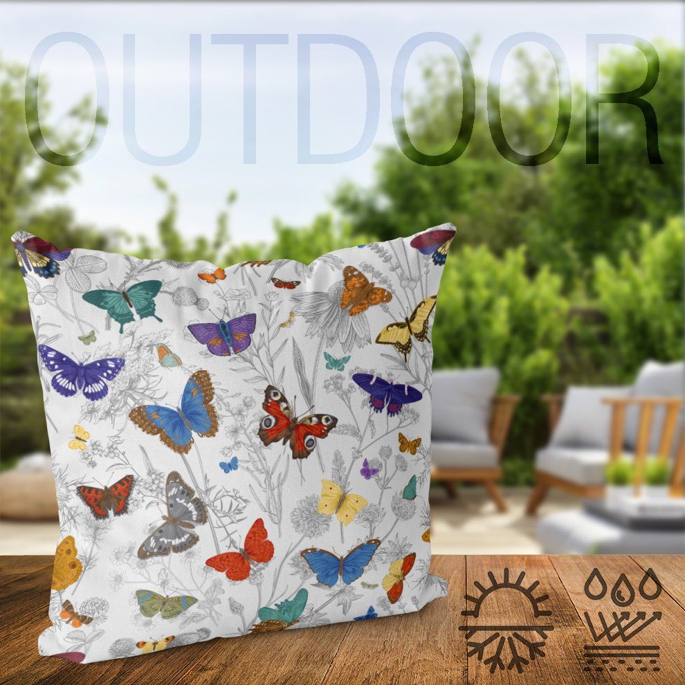 Schmetterling Sofa-Kissen Sommer Tiere Blumen-Wiese Garten-Party Kissenbezug, Hochzeit (1 Stück), Pfauenauge Pflanz weiblich Floral Blumen-Muster Bade-Tasche Insekten VOID