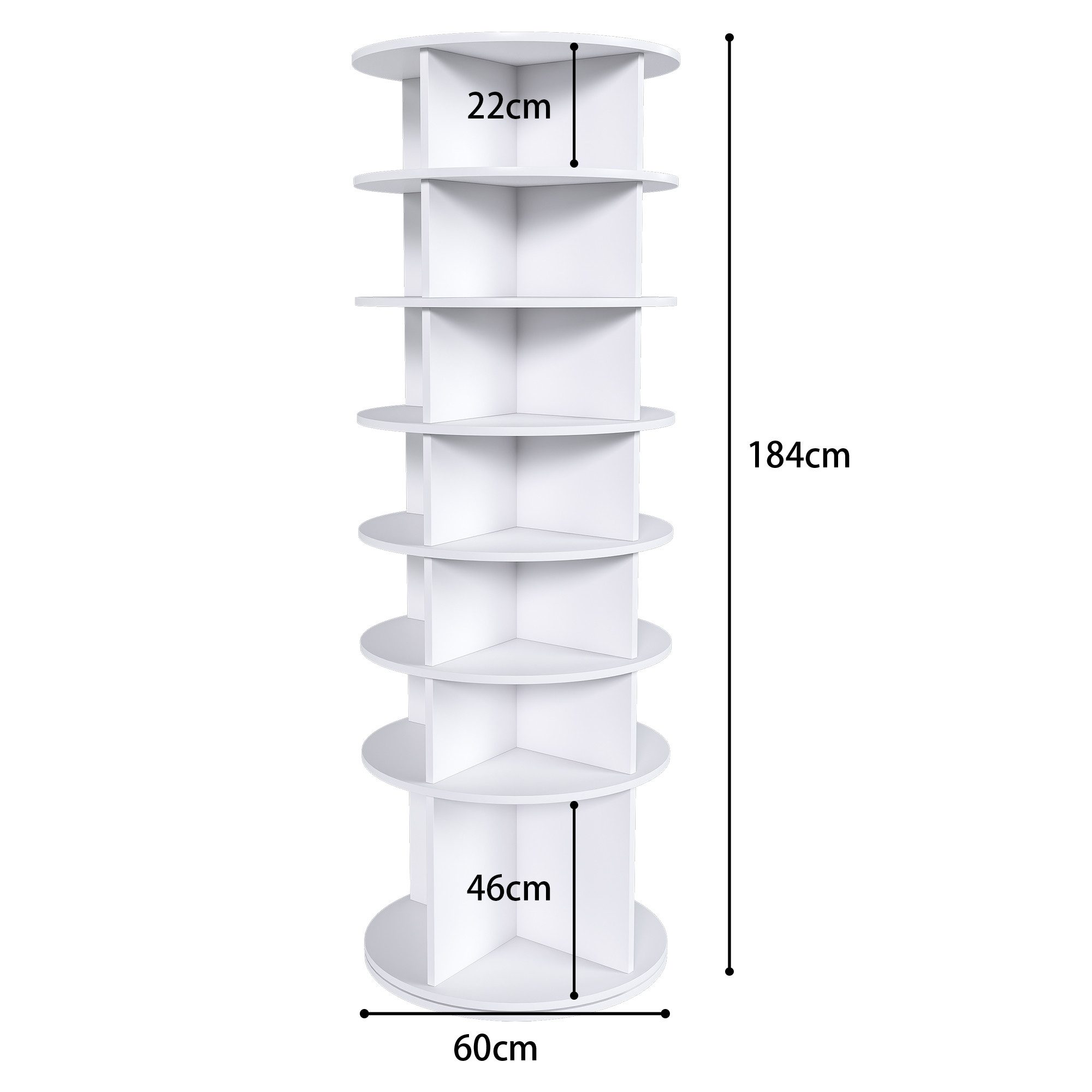 KLAM HOME Schuhregal Weißer 360° drehbarer Schuhturm mit 7 Ebenen, Freistehender Schuhständer für bis zu 28 Paar Schuhe & Stiefel, Moderner PVC Drehschuhregal mit extra hoher Stiefelbasis
