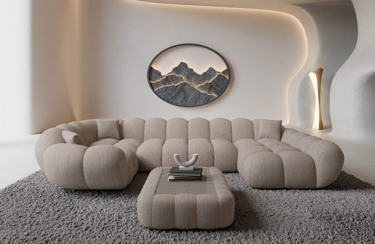 Sofa Dreams Wohnlandschaft Maleron U Form Design Stoffsofa, 6-Sitzer, Polsterecke, Ottomane rechts, Strukturstoff Beige
