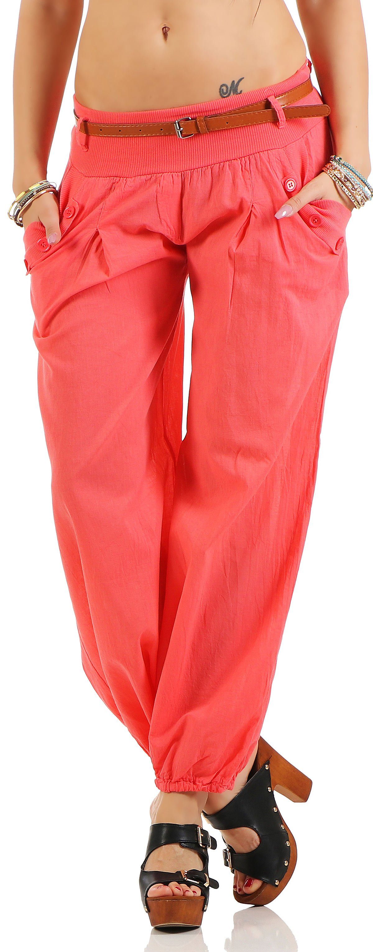 malito more than fashion Haremshose malito Damen Chino Hose in Uni Farben, Freizeithose mit Gürtel, Sommerhose mit Gürtel