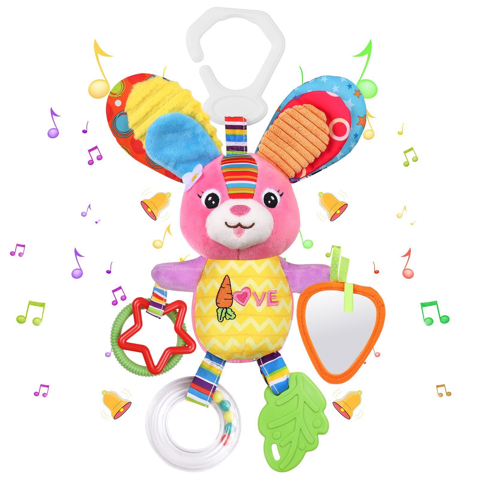CLTYQ Mobile Mobile Baby Mobile, Babyspielzeug hängenden , Plüschrasseln mit Beißring, (geeignet für 0, 3, 6, 9, 12 Monate), Kleinkindspielzeug, (Hase)