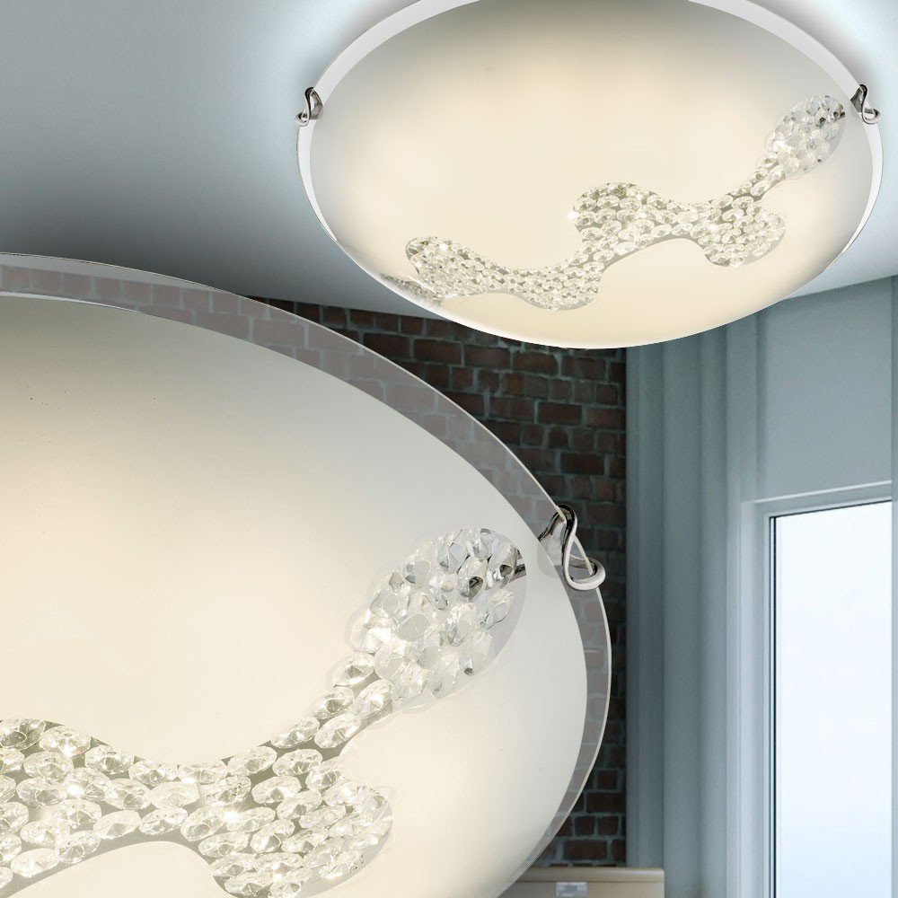 Globo LED Deckenleuchte, LED-Leuchtmittel fest verbaut, Neutralweiß, 18 Watt LED Decken Beleuchtung Glas Kristall Muster | Deckenlampen