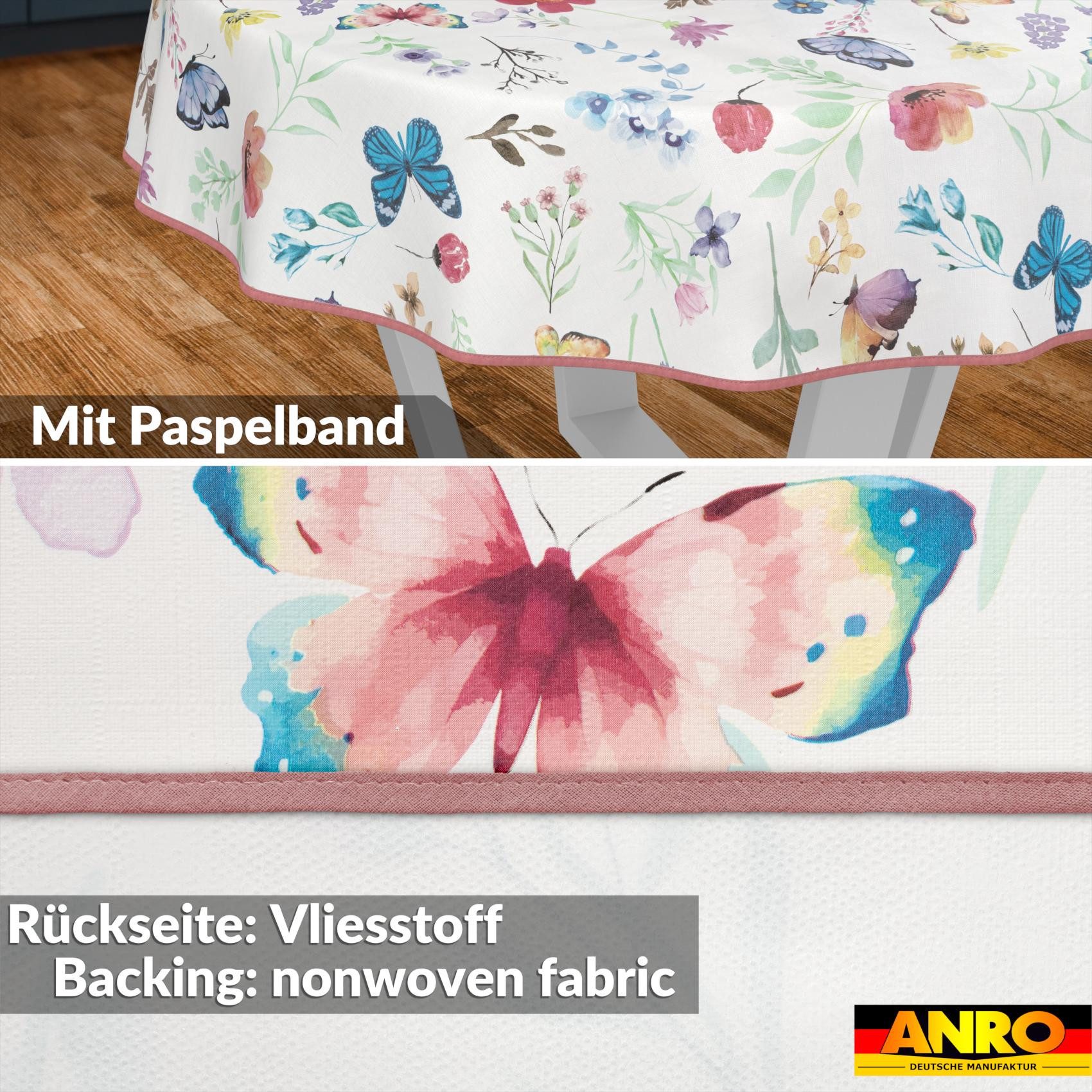 ANRO Tischdecke Schmetterlinge abwaschbar Wachstuch pflegeleicht wasserabweisend (Einzelstück 1-tlg), Schmutzabweisend Romantik Bunt 90x130cm Gartentischdecke – Bild 3 von 5