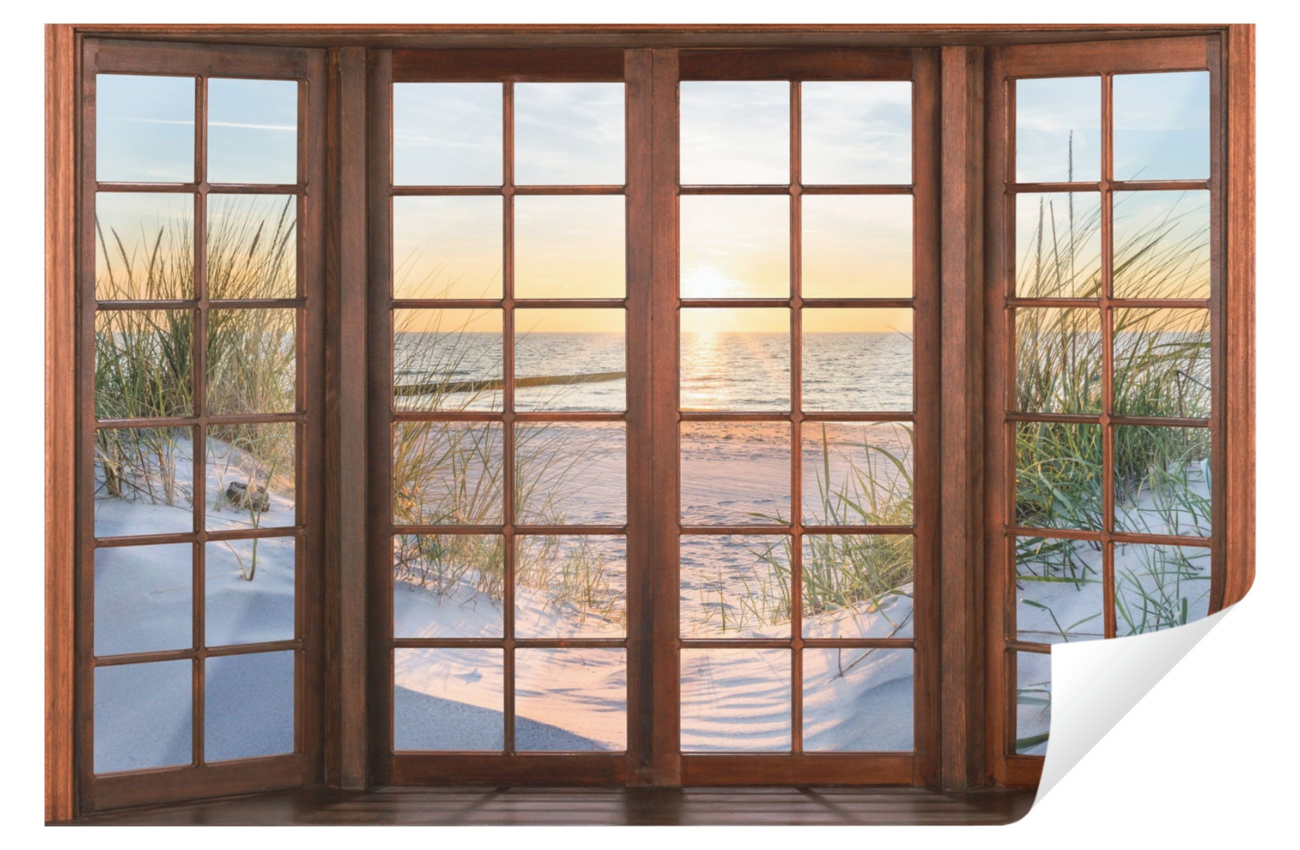 Wallarena Fototapete 3D EFFEKT Fenster Strand Meer Natur Tapete Wohnzimmer Schlafzimmer, Glatt, 3D-Optik, Tapete inklusive Kleister Vliestapete Motivtapete