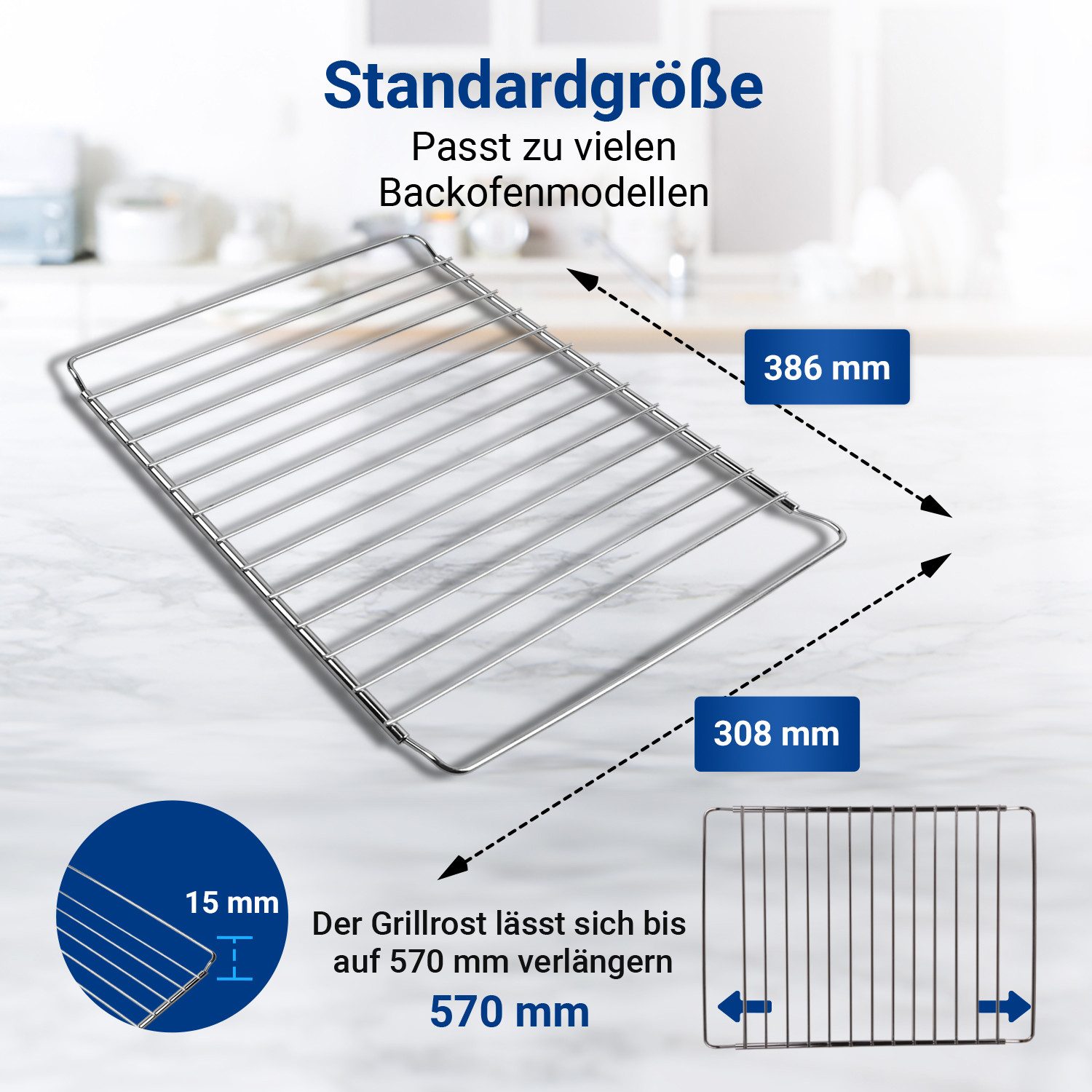 VIOKS Grillrost Backofengitter Backofenrost verstellbar tief, für Backofen