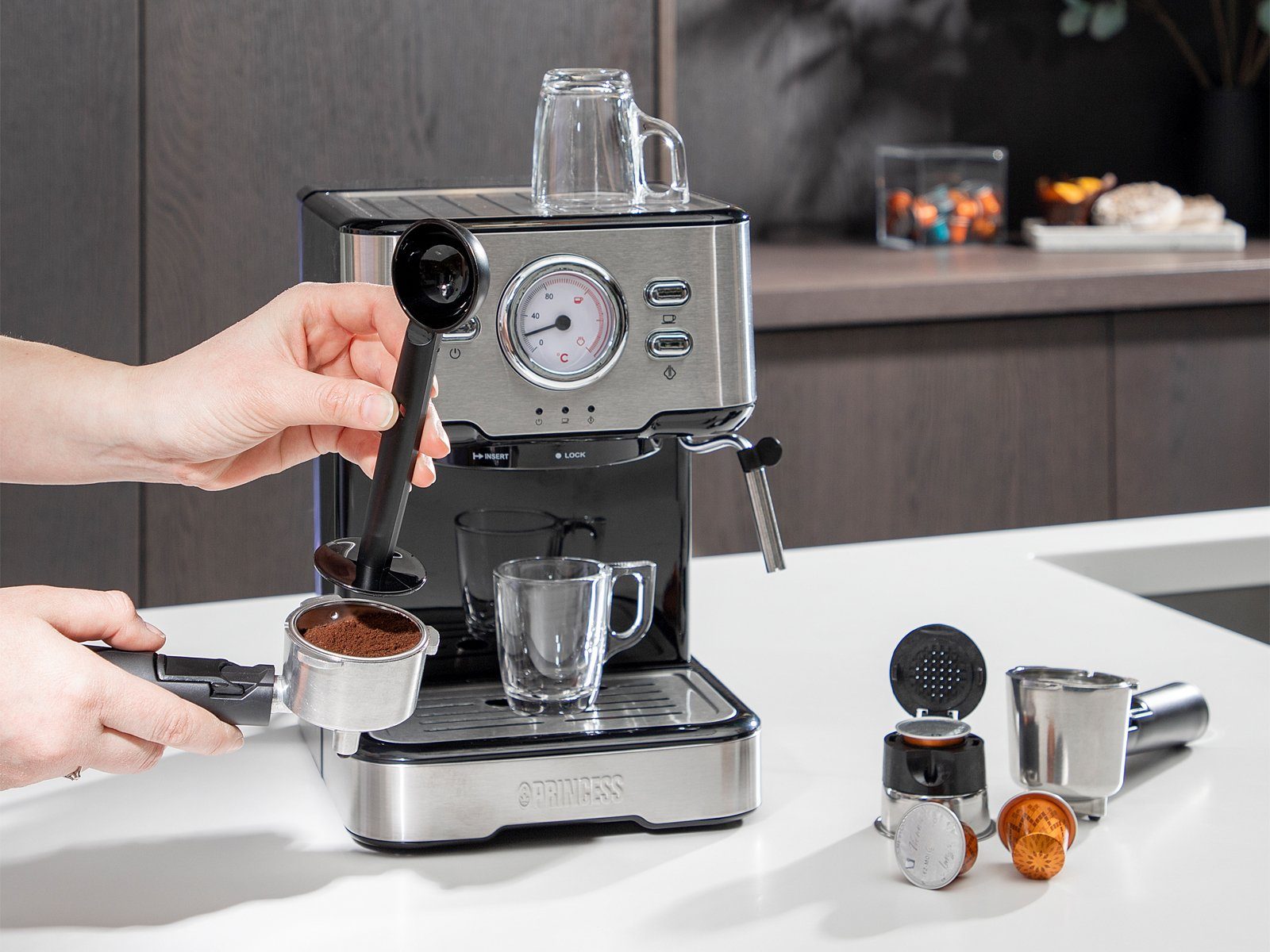 Espresso-Maschine Siebdruck Siebträgermaschine, & Setpoint ESE & italienische Milchkännchen Kaffee