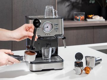 PRINCESS Siebträgermaschine, italienische Kaffee & kleine Espresso-Maschine mit Milchaufschäumer