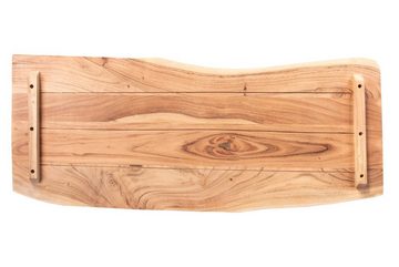 Junado® Tischplatte Curtis, aus Akazienholz massiv + naturfarben + lackiert, Baumkanten-Platte fü