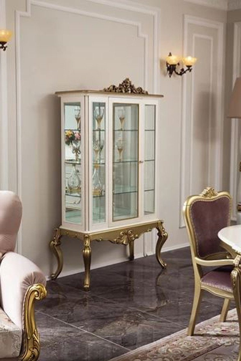 Casa Padrino Vitrine Luxus Barock Vitrine Weiß / Gold 107 x 45 x H. 176 cm - Prunkvoller Vitrinenschrank mit Glastür und 3 Glasregalen - Barock Möbel