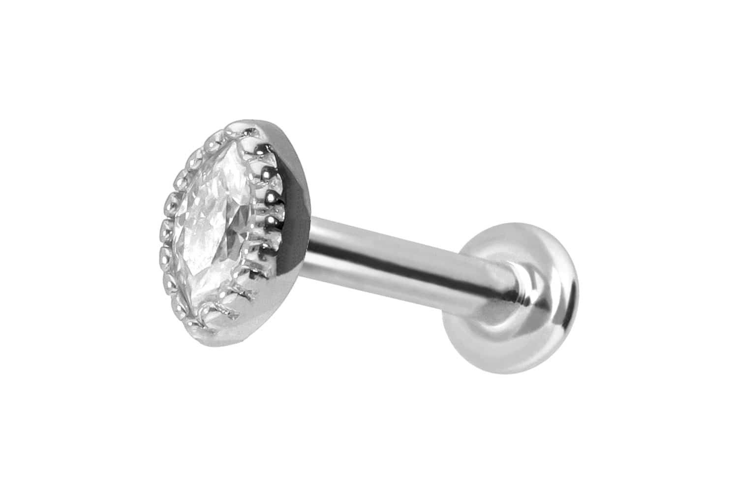 Piercing-Set 14 Karat Gold Labret mit Push Fit MOISSANIT-OVAL
