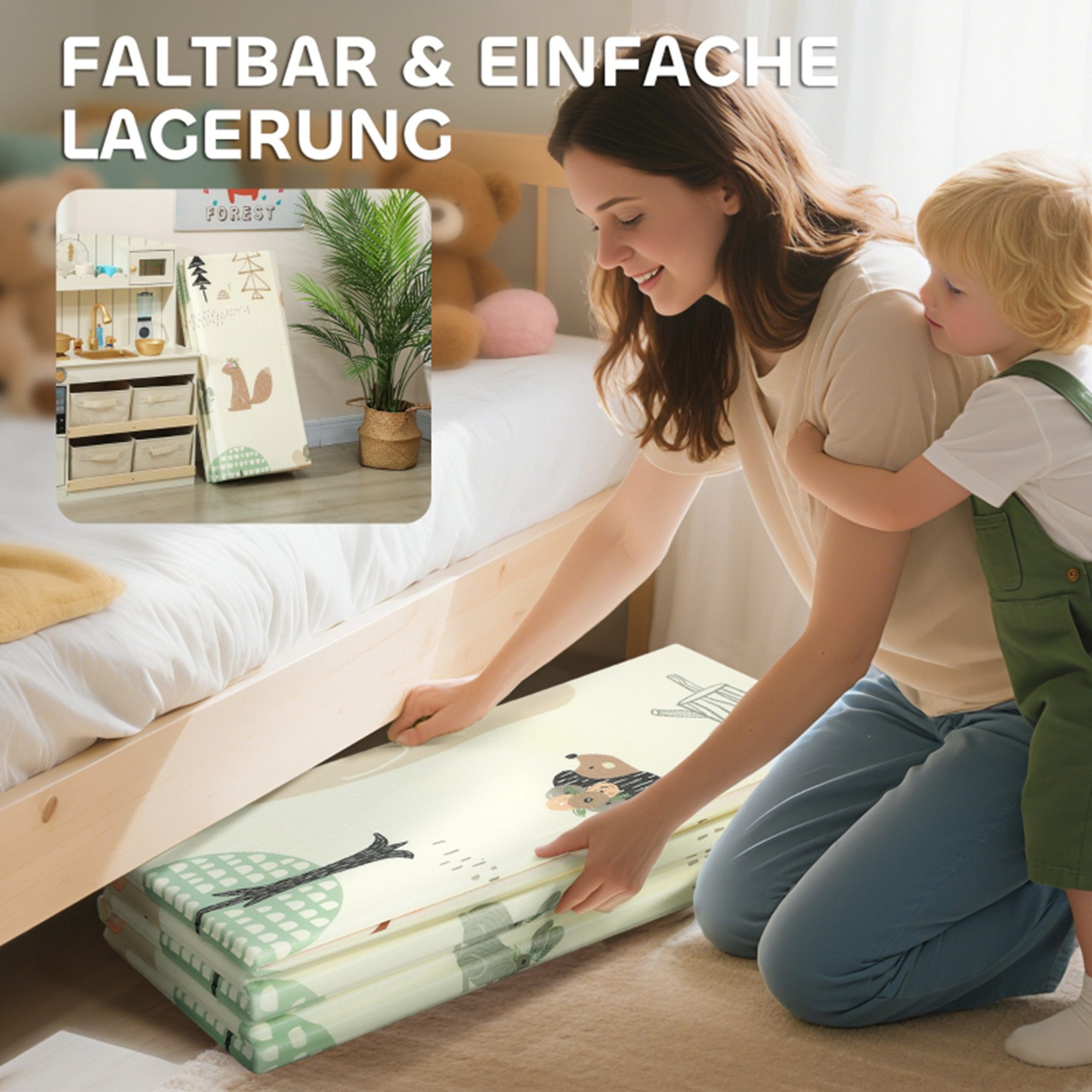 MC Star Spielmatte Baby 196 x 176 x 1,5 cm faltbar Doppelseitige Krabbelmatte Mehrfarbig