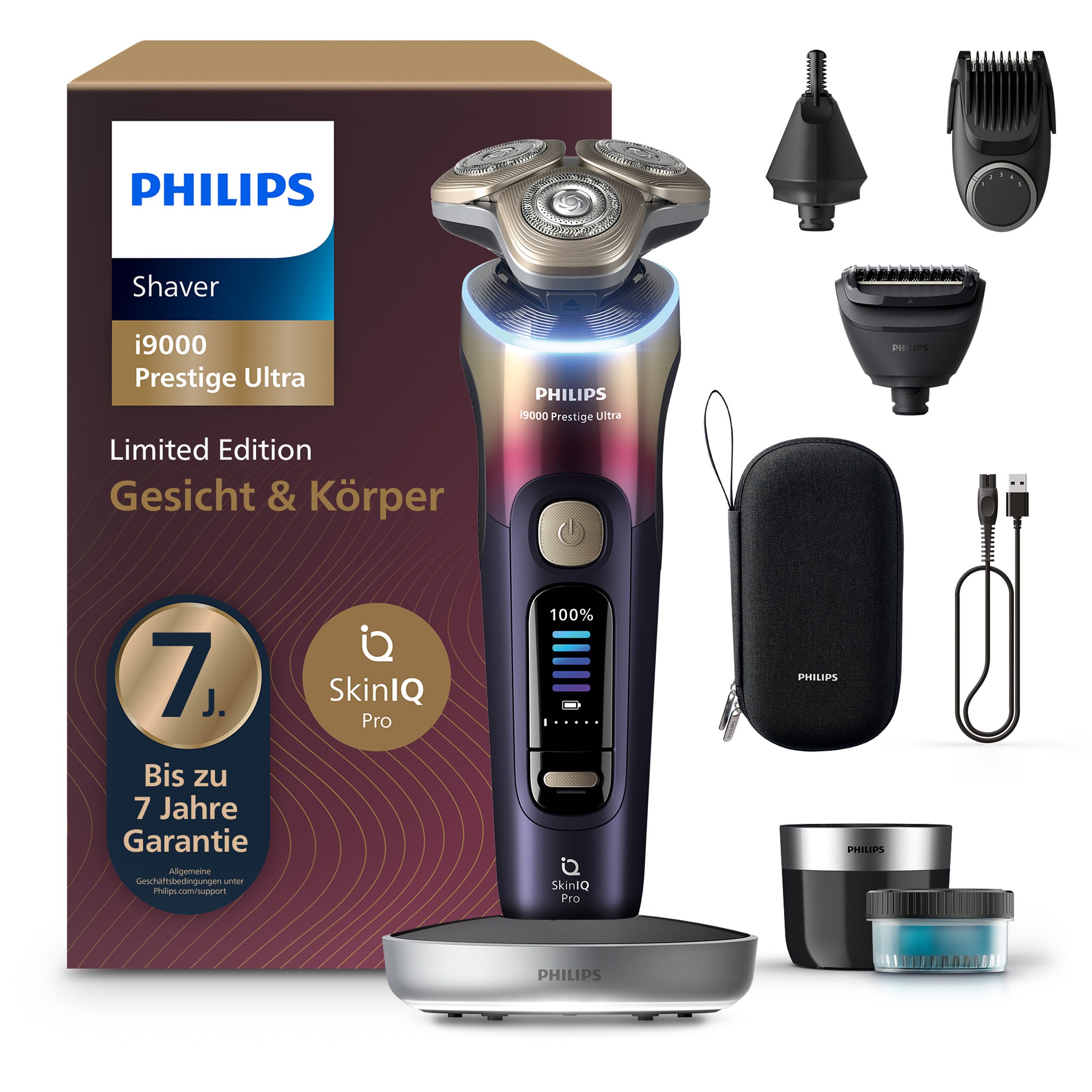 Philips Elektrorasierer Series i9000 XP9407/37, Aufsätze: 3, mit dem integrierten Präzisions-Bartstyler, inkl. Reinigungsstation