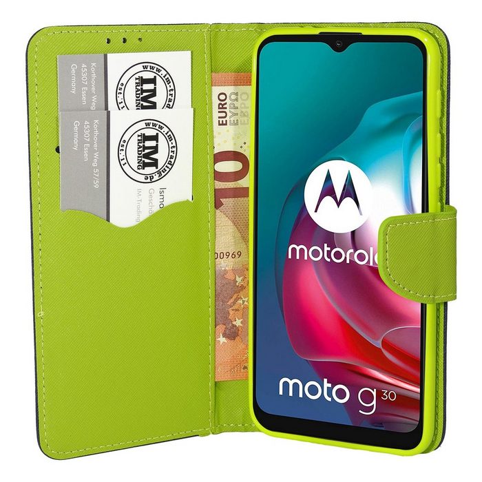 cofi1453 Handyhülle Buchtasche "Fancy" für Motorola Moto G30 Blau-Grün 6 5 Zoll Kunstleder Schutzhülle Handy Wallet Case Cover mit Kartenfächern Standfunktion