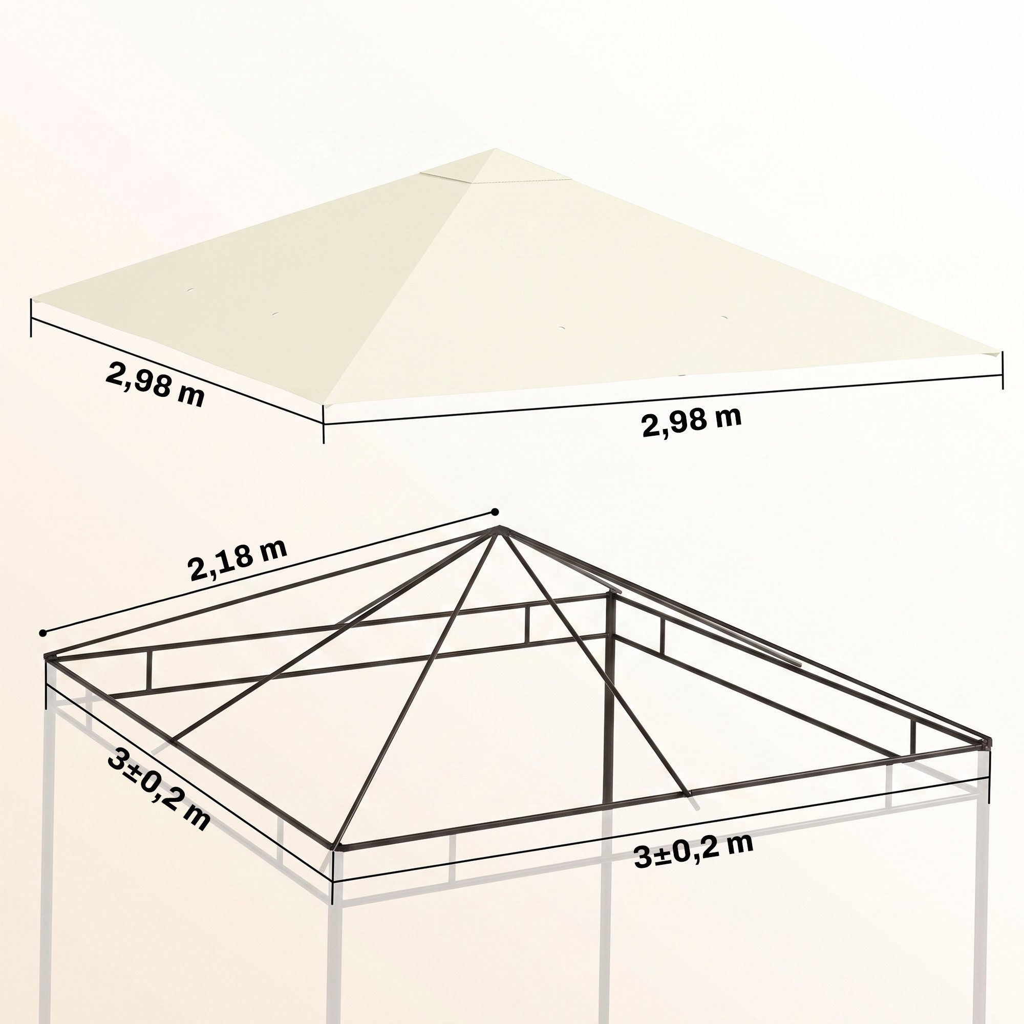 Outsunny Pavillon-Ersatzdach Ersatzdach für Pavillon 3x3 m UPF30+ Gartenpavillon Ersatzteile, 370 g/m², 298.0 x 298.0 cm (Pavillondach, Ersatzbezug), Cremeweiß – Bild 3 von 5