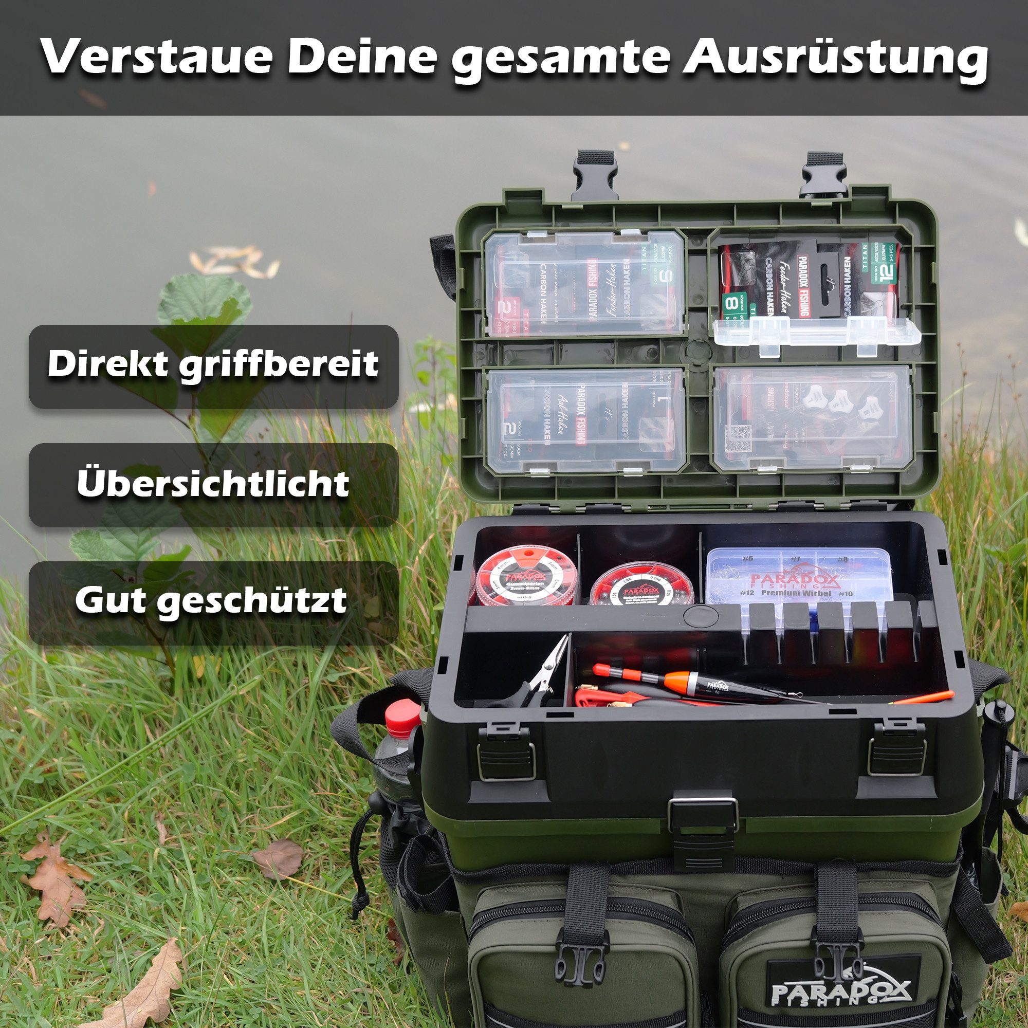 Paradox Fishing Angelrucksack Multifunktions-Sitzkiepe mit 4 Boxen im Decke günstig online kaufen