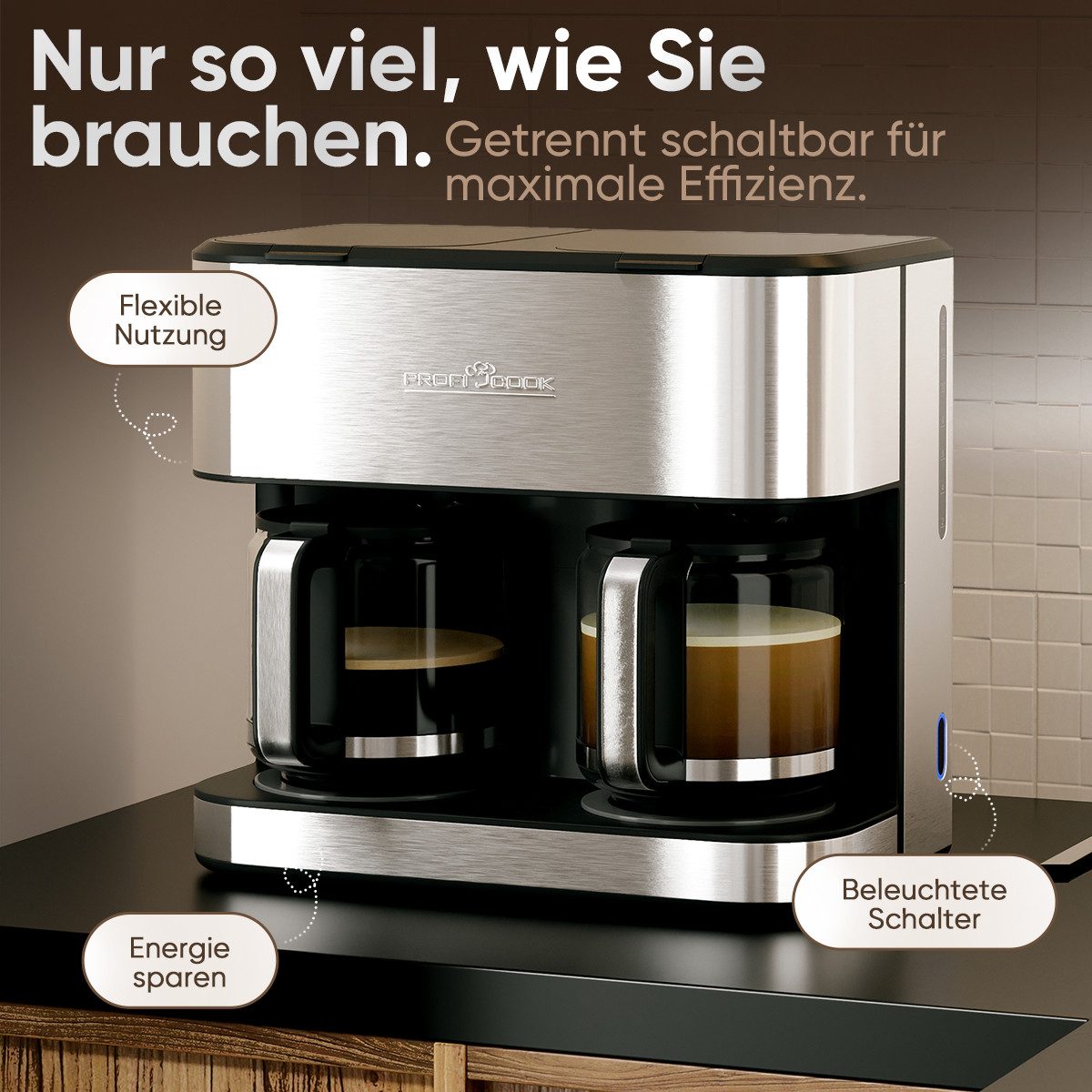 ProfiCook Filterkaffeemaschine PC-KAD 1308, Doppel Kaffeemaschine, 32 Tassen, 2 Brühsysteme
