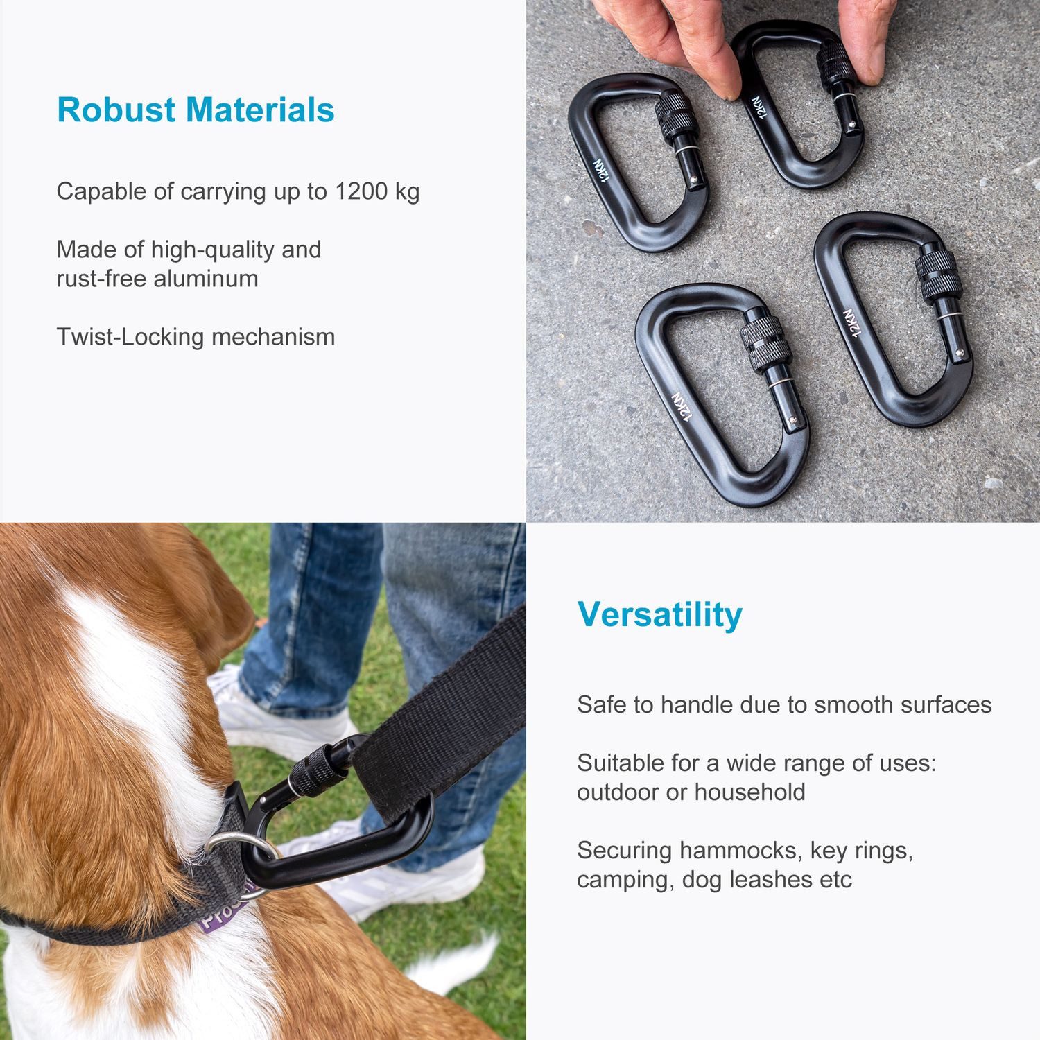 Intirilife Karabiner, (4 St), 4er Set Karabiner in schwarz