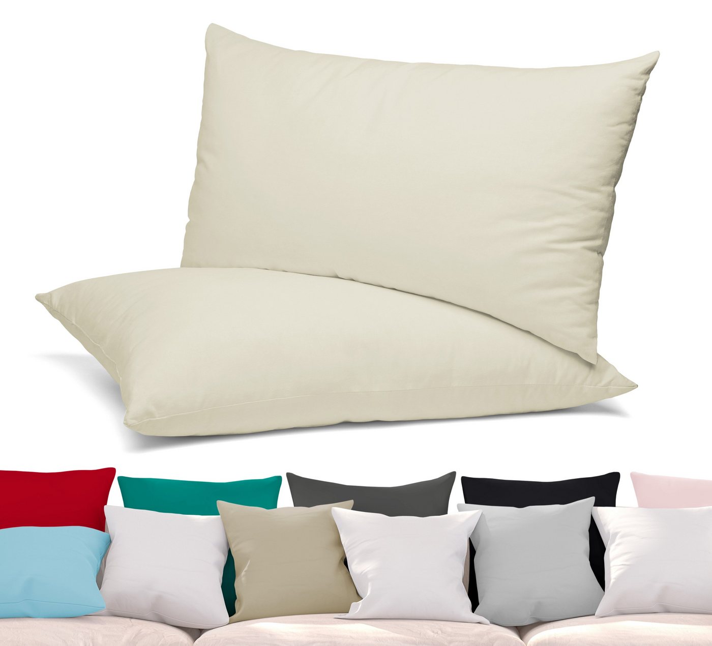 Beautex Kissenhüllen 2er Set Premium Kissenbezug aus Baumwolle, viele Farben, (2 Stück), verdeckter Reißverschluss, Jersey 160g/m², langlebig