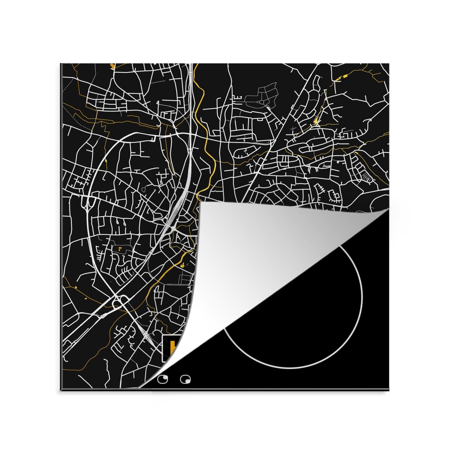 cm, Karte, (1 78x78 tlg), - küche und - für Schwarz Arbeitsplatte - Herdblende-/Abdeckplatte MuchoWow Ceranfeldabdeckung, Gold Vinyl, Deutschland - Stadtplan Herford