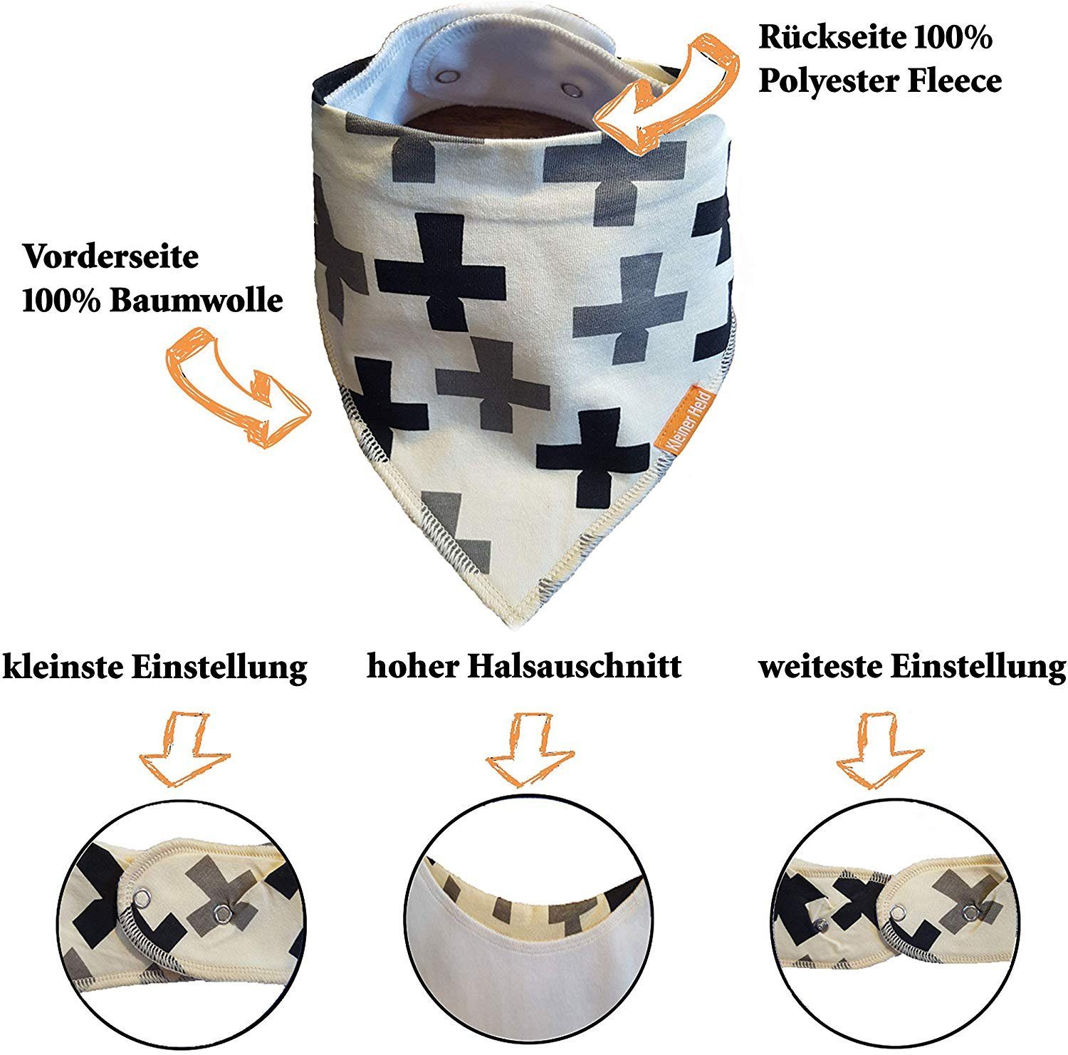 Kleiner Held Lätzchen Lätzchen Baby wasserabweisend mit Schnullerketten, (Set, 7-St), Weitenregulierbar, perfekter Sitz