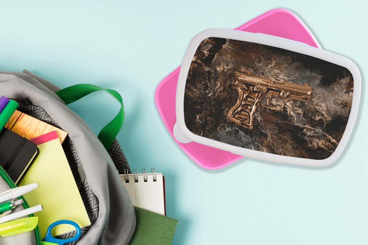 Mädchen, Pistole Brotbox (2-tlg), rosa Lunchbox für Rauch, Kinder, - Kunststoff Kunststoff, Gold Erwachsene, Brotdose Snackbox, MuchoWow -