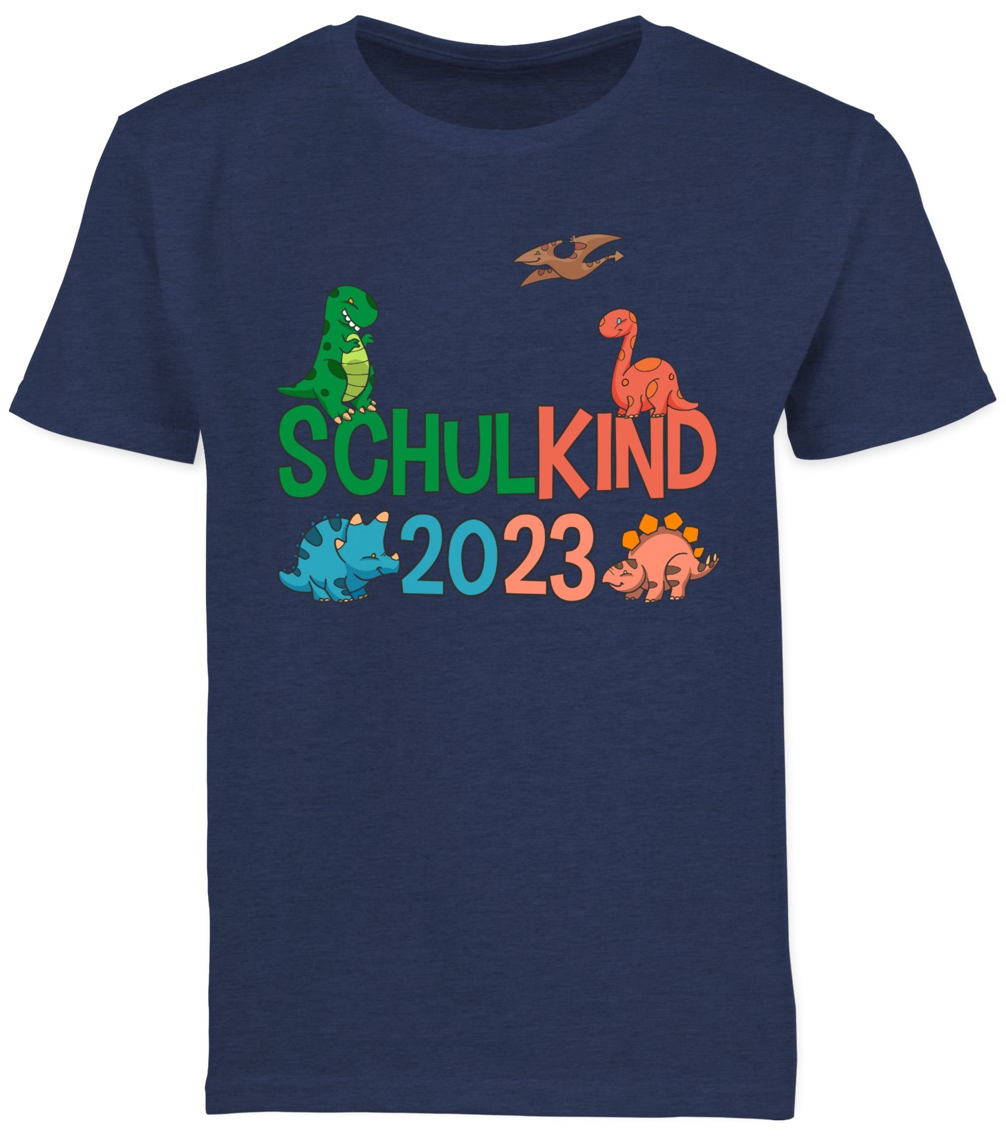 Meliert 02 Geschenke Dunkelblau T-Shirt Shirtracer Schulkind Schulanfang Junge Dinos 2023 Einschulung