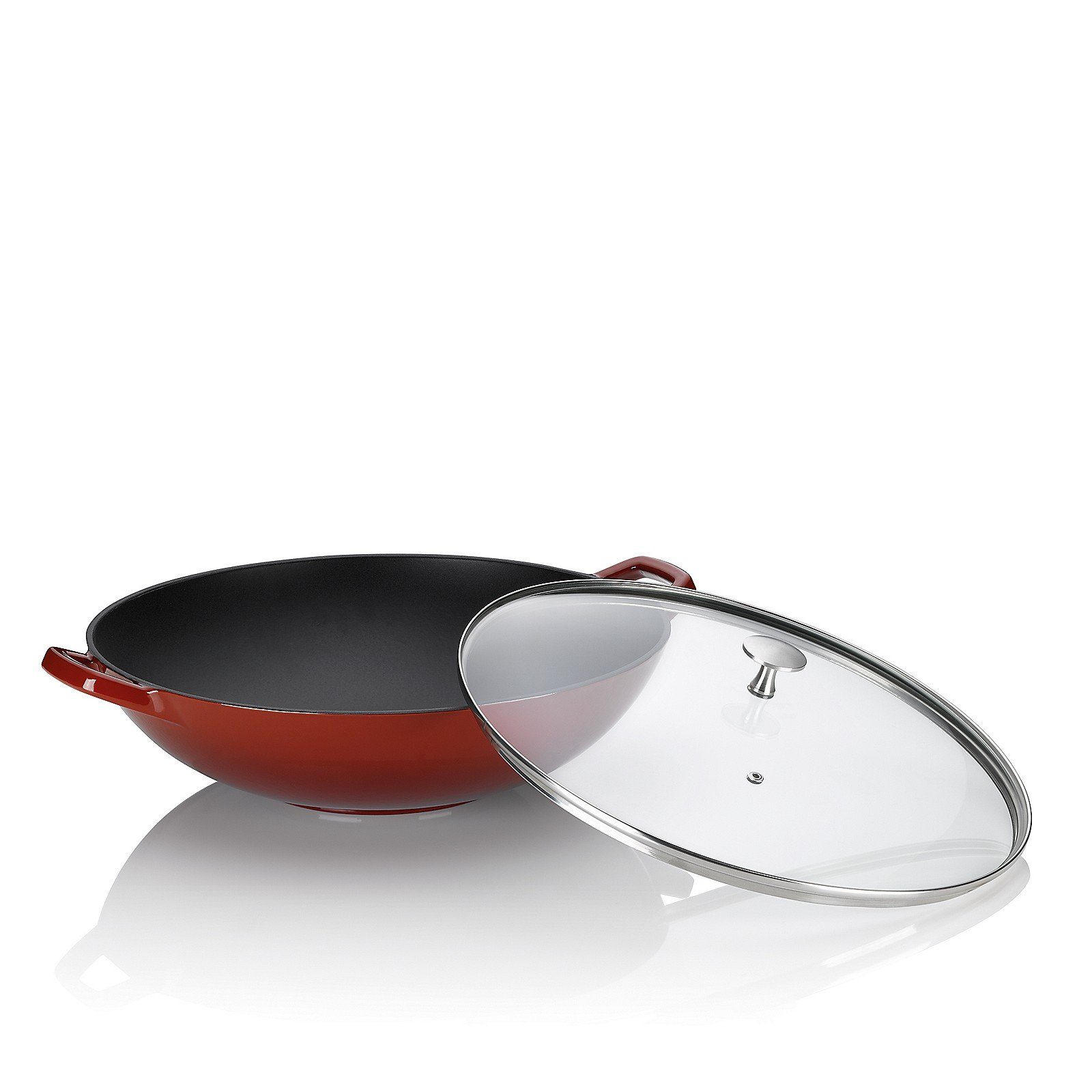 kela Wok Calido, Gusseisen, rau emailliert, hitzebeständiger Glasdeckel bis zu 220°C