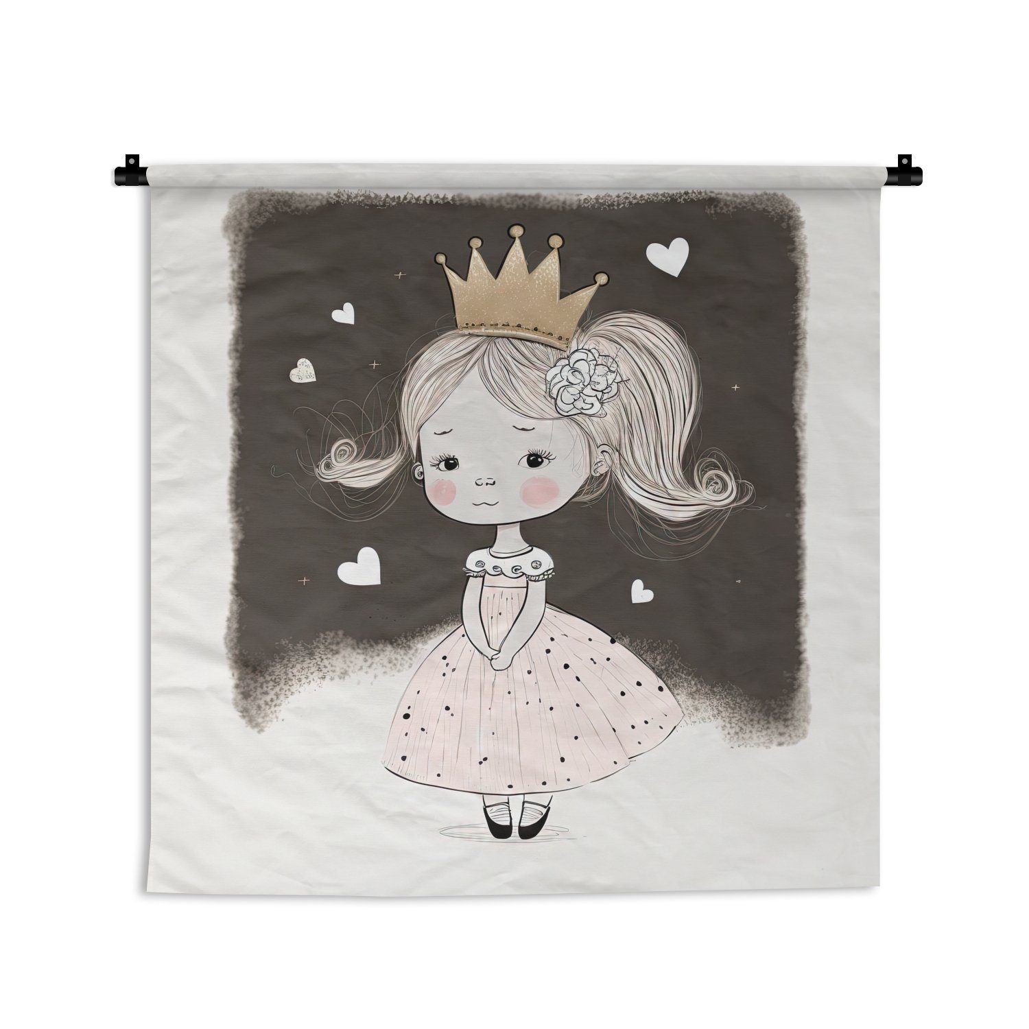 MuchoWow Wanddekoobjekt Prinzessin - Rose - Herzen - Mädchen, Wanddeko für Wohnzimmer, Schlafzimmer, Kleid, Wandbehang, Kinderzimmer