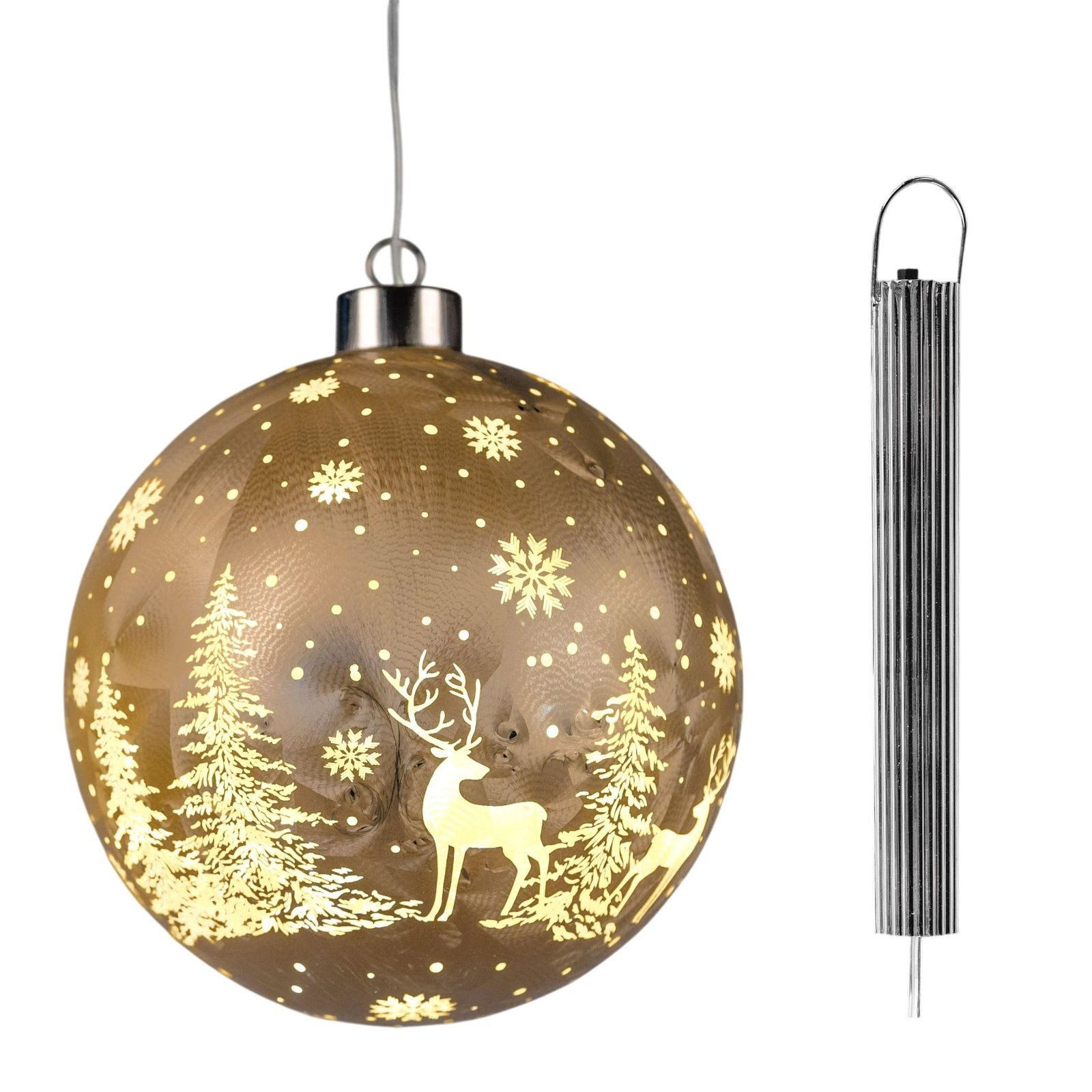 Kremers Schatzkiste LED Dekolicht Hängekugel 15 cm Frosty-Gold mit Timer 6h/18h Weihnachtsdeko, LED fest integriert