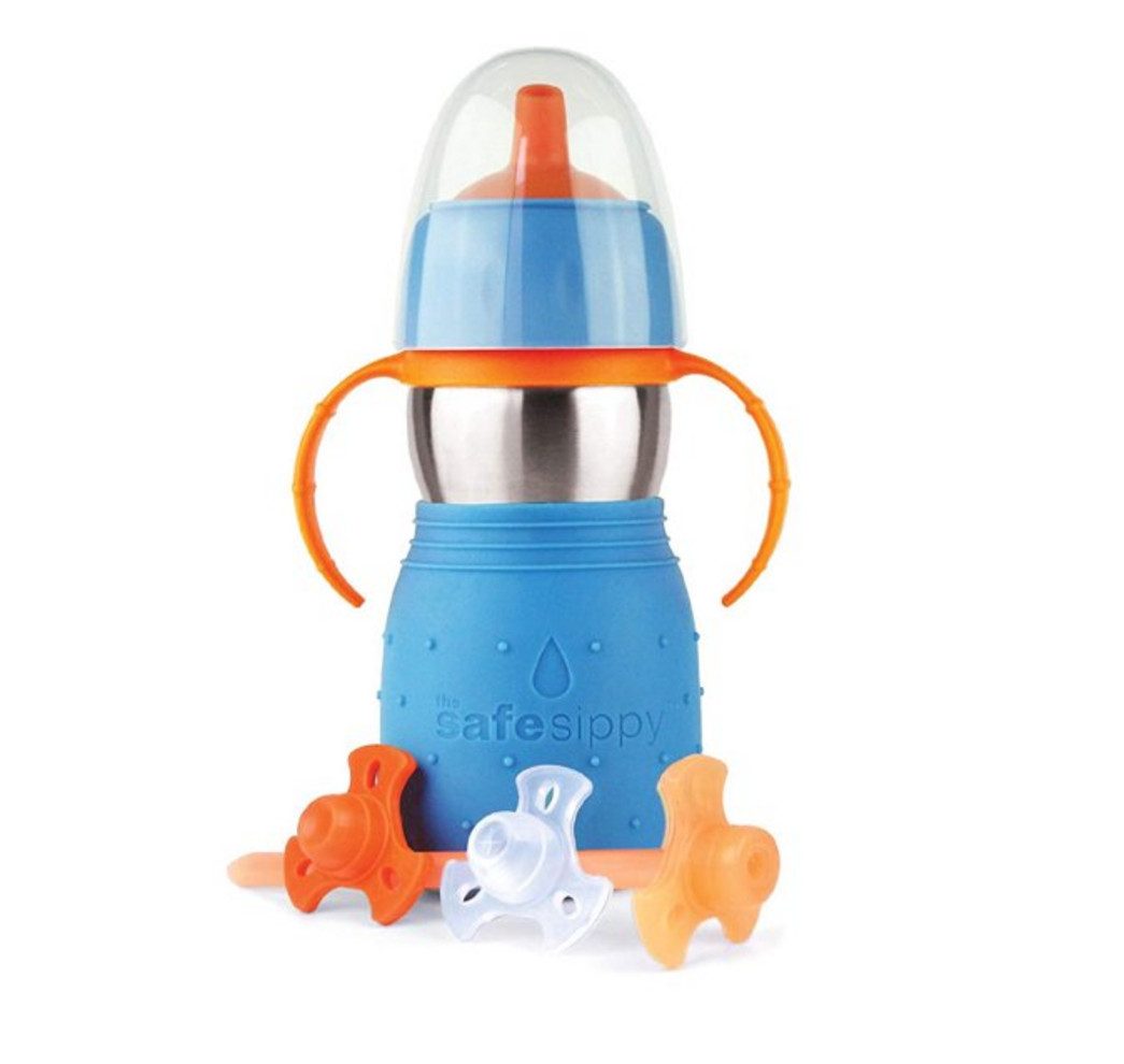Trinkflasche Baby Trinkflasche Edelstahl Trinkschnabel in Strohhalm Form Blau
