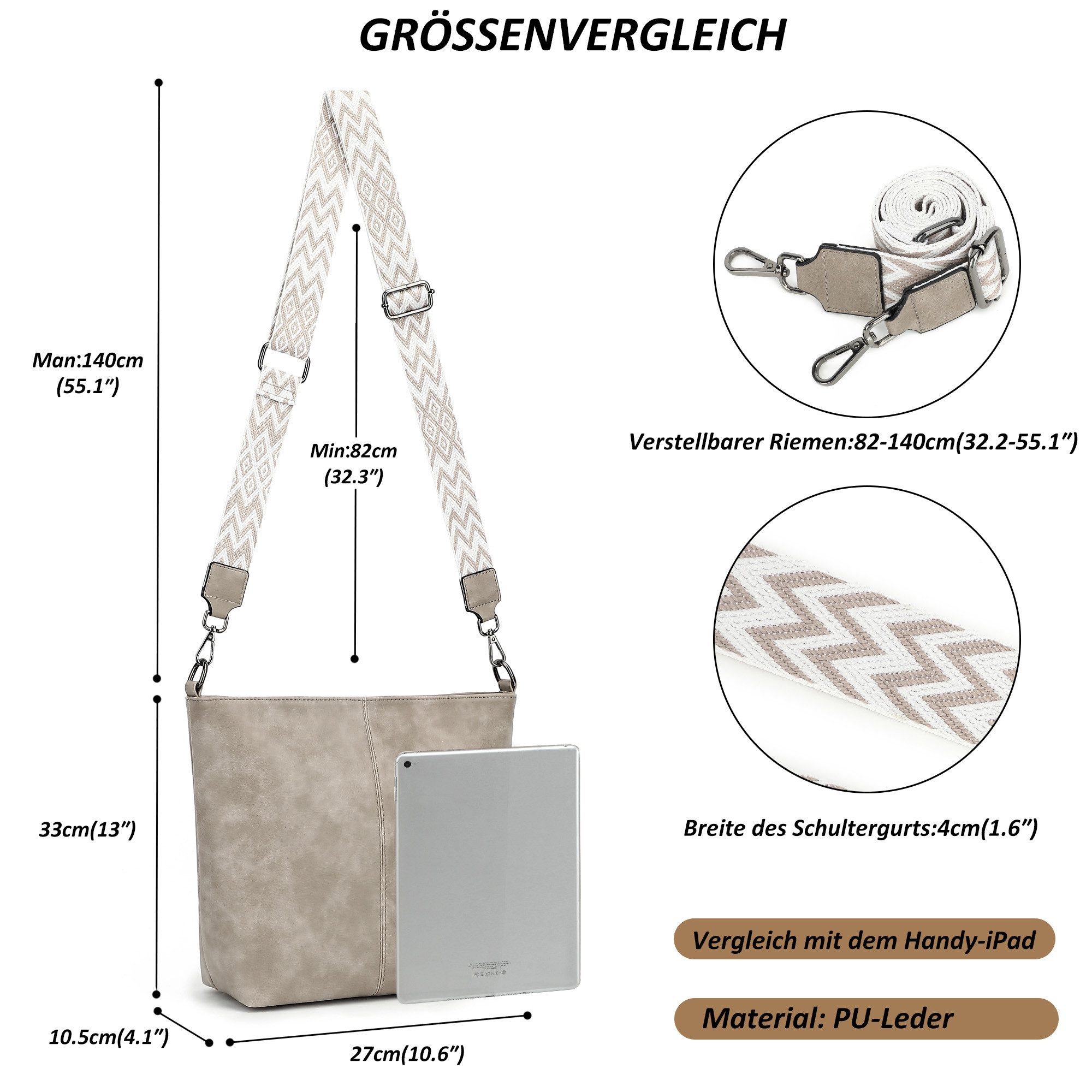 TAN.TOMI Schultertasche Damen Crossbody Bag Henkeltasche Mittel Umhängetasche, Mit Verstellbar Abnehmbar Für Pendeln Reise Campus Sport