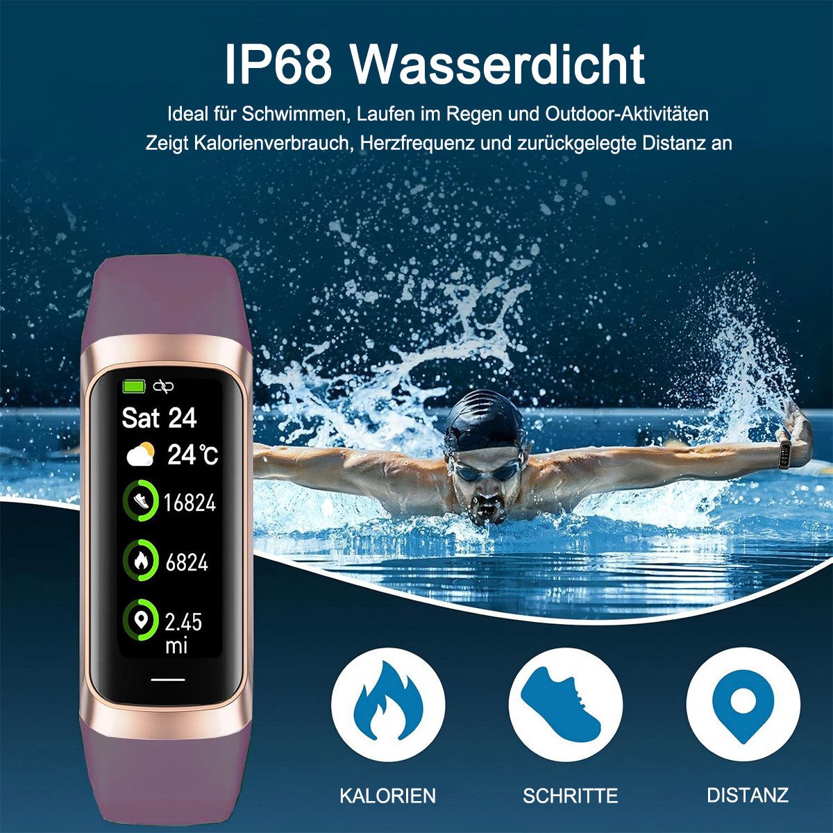 Futicare Fitness-Tracker Smartwatch mit 24/7 Herzfrequenz- & Blutsauerstoffmessung (Schlafmonitor, 1,1" AMOLED Touchscreen, 25 Sportmodi, Schrittzähler & IP68 wasserdicht für Damen & Herren)