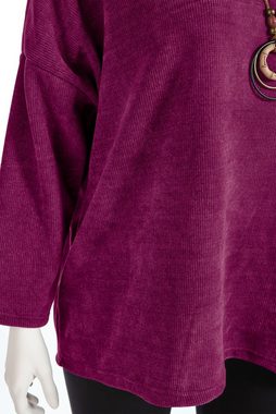 PEKIVESSA Strickpullover Samtiger Oversize Pullover aus Velour-Jersey langarm (1-tlg) mit Halskette