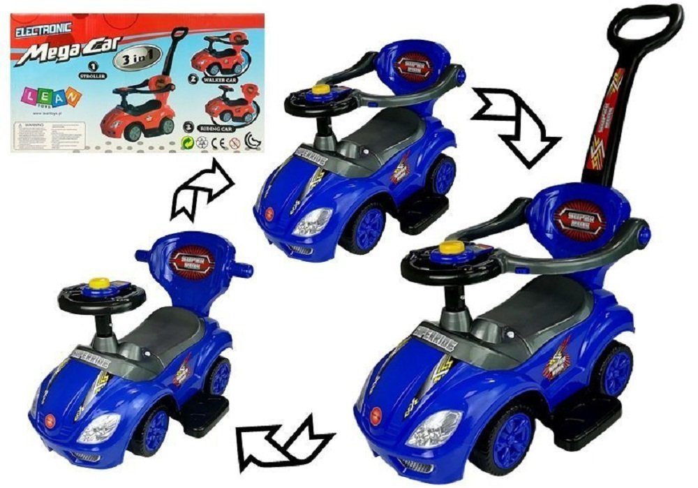 LeanTOYS Rutscher Schiebestange Rutschauto Blau LEANToys 3in1 Mega mit Car