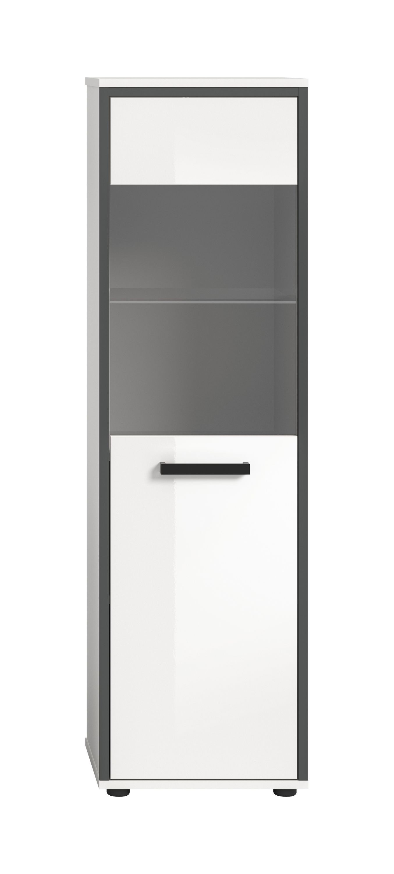 xonox.home Hochschrank in weiß hochglanz Frontglas grau getönt B/H/T ca.: 40/139/34 cm