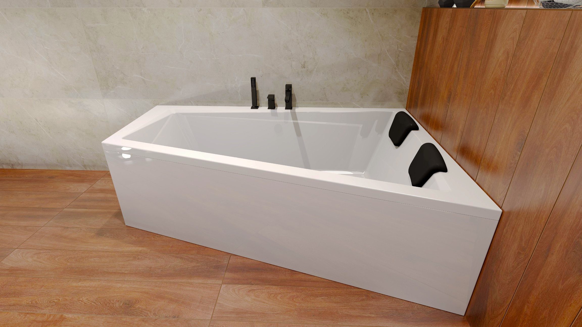 KOLMAN Badewanne Eckwanne 150x85 INTIMA Rechts mit AcrylSchürze + Kopfstütze, (IntimaSET), Ablaufgarnitur & Füße GRATIS