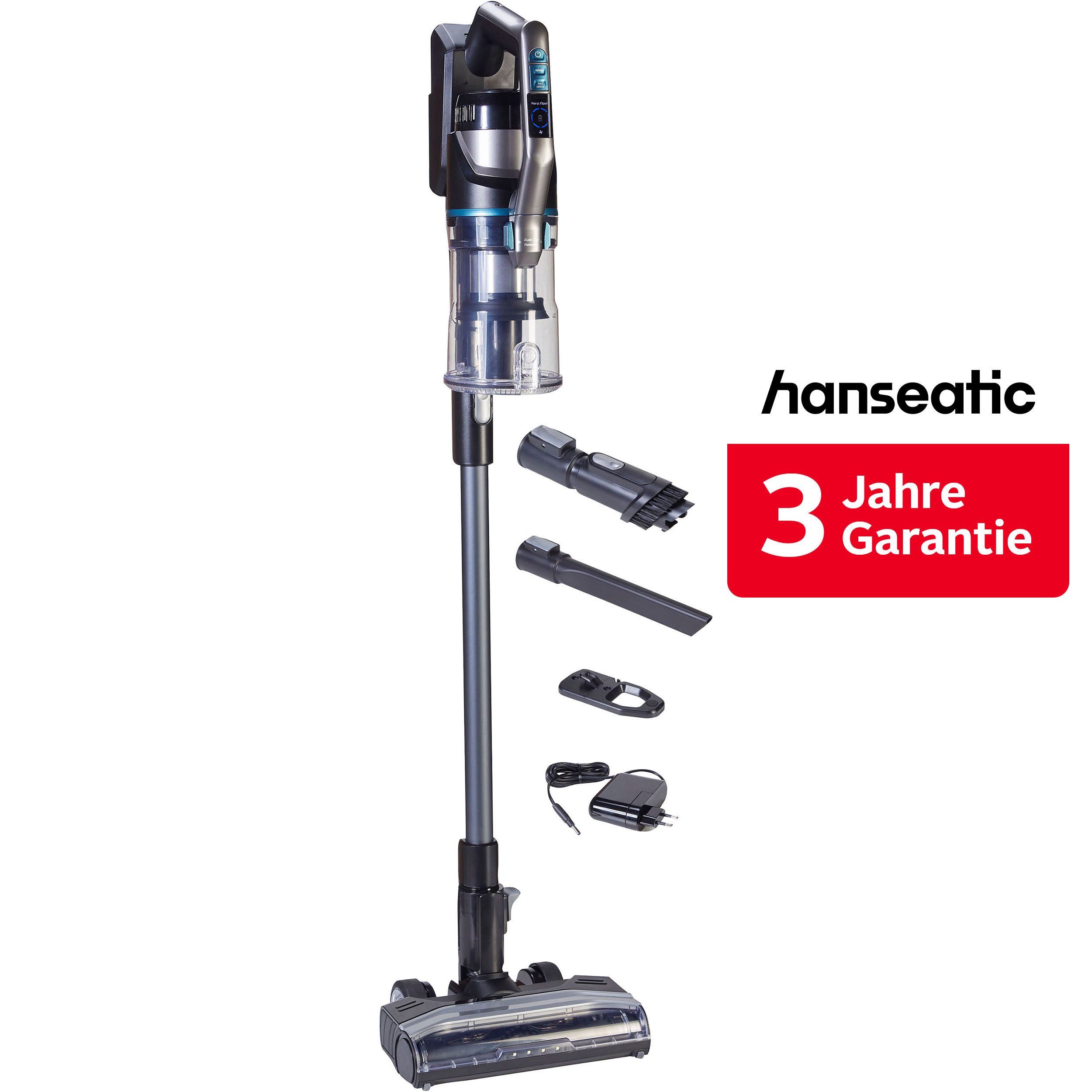 Hanseatic Akku-Stielstaubsauger HVS165DBMC Akku Staubsauger, LED Multifunktionsanzeige, 550 W, beutellos, inkl. 3 Jahre Herstellergarantie