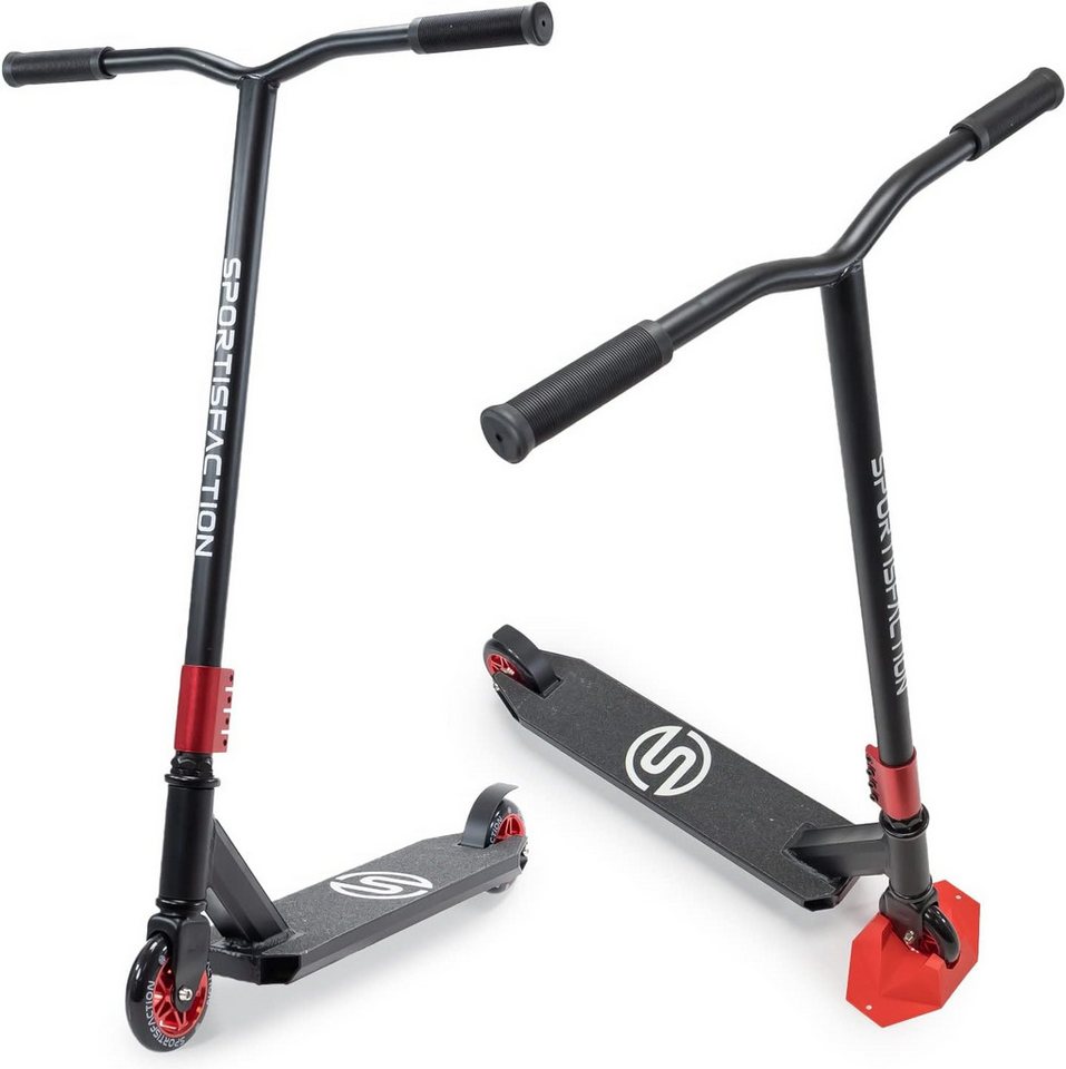 Sportisfaction Stuntscooter Stuntscooter Rot ABEC11 Kugellager 4-fach Klemme Belastbar bis 100kg, Profi Roller für Tricks & Rampen Alu-Deck 50x11cm Robustes Design
