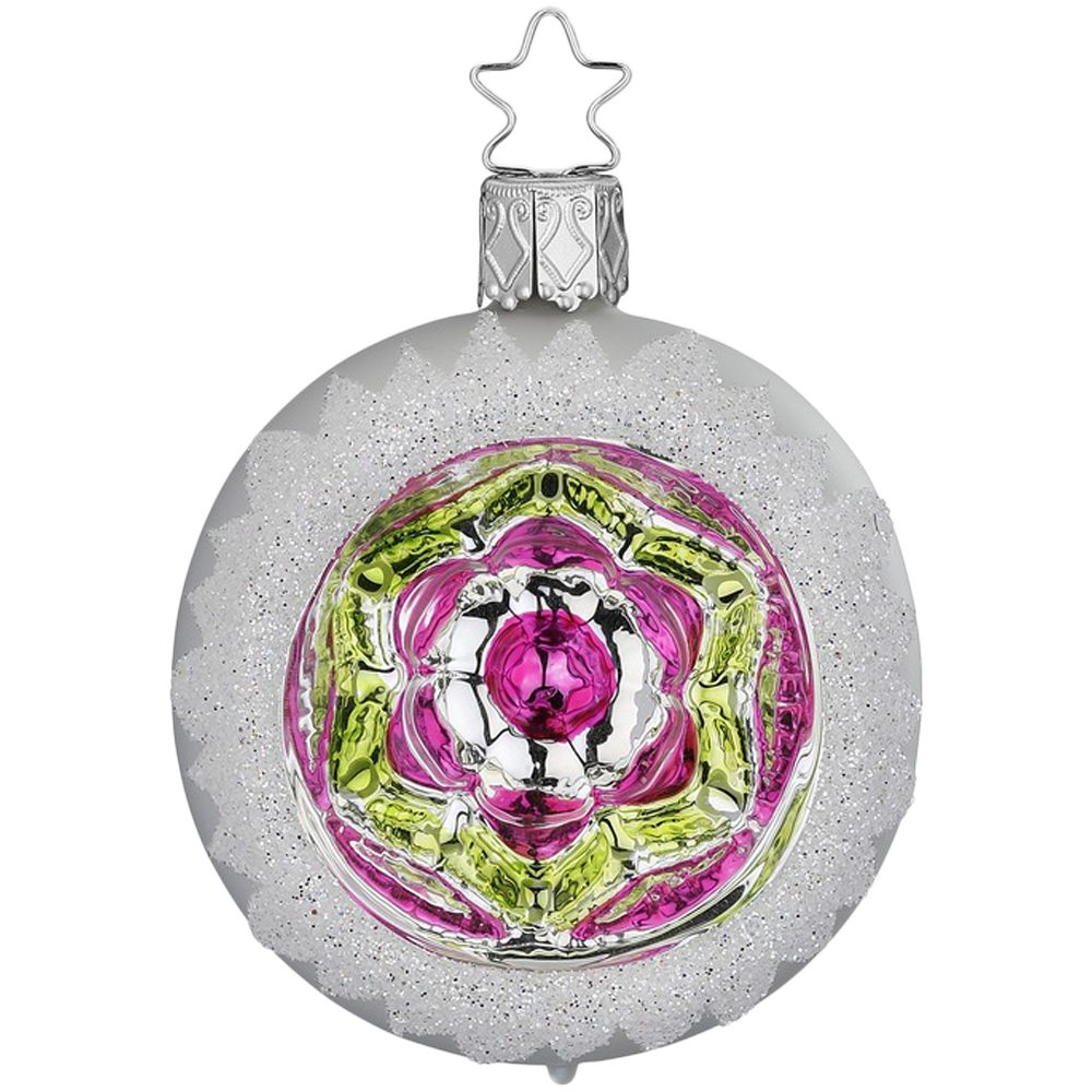 INGE-GLAS® (1-tlg), Christbaumschmuck Ornament handbemalt glanz mundgeblasen, silber Ø6cm Reflexkugel